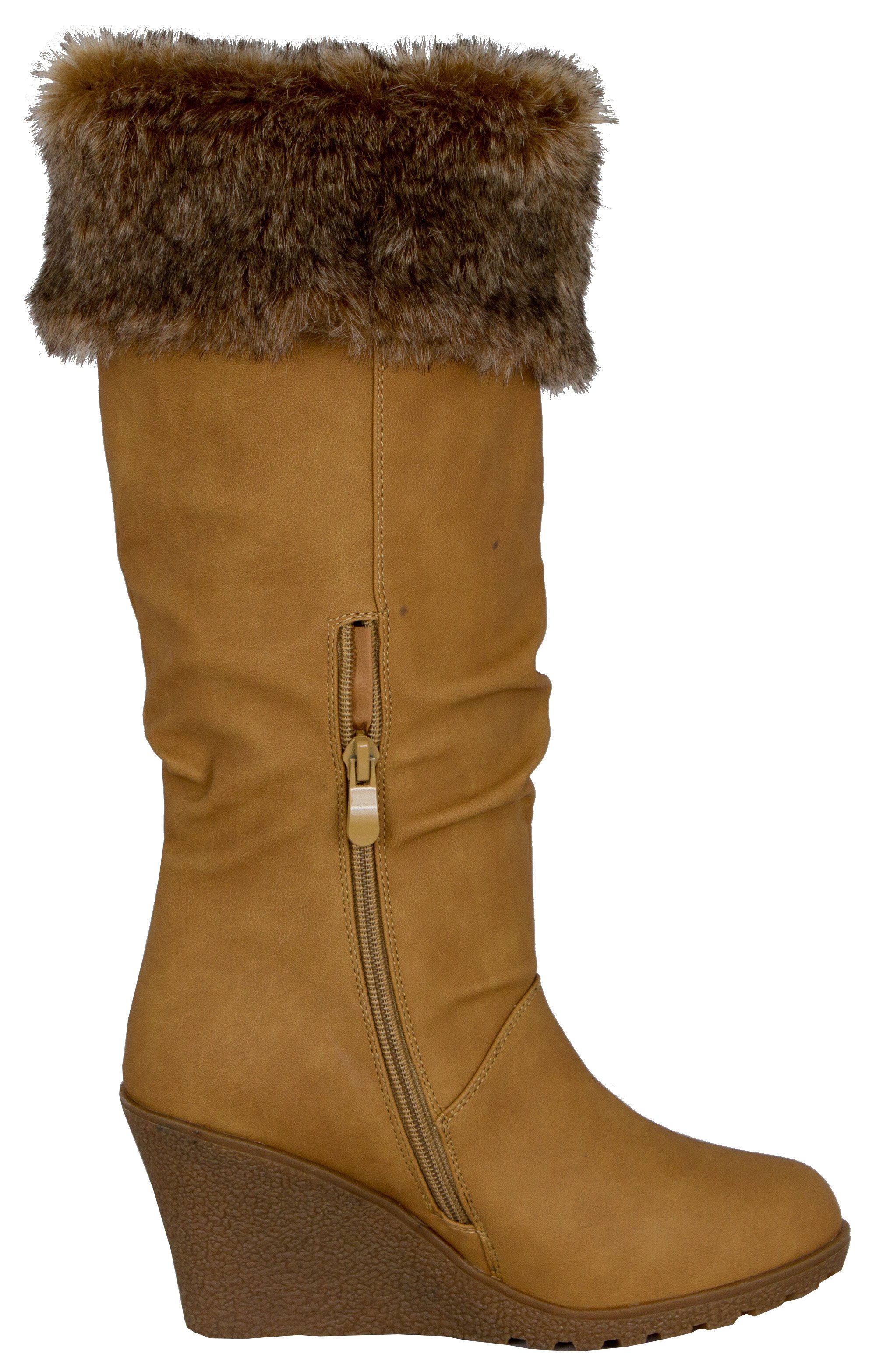 LOVENESS Winterstiefel L85 Damenwinterstiefel Fellstiefel Damen Stiefel Winterstiefel Wundrschönes Kunstfell Warm gefüttert
