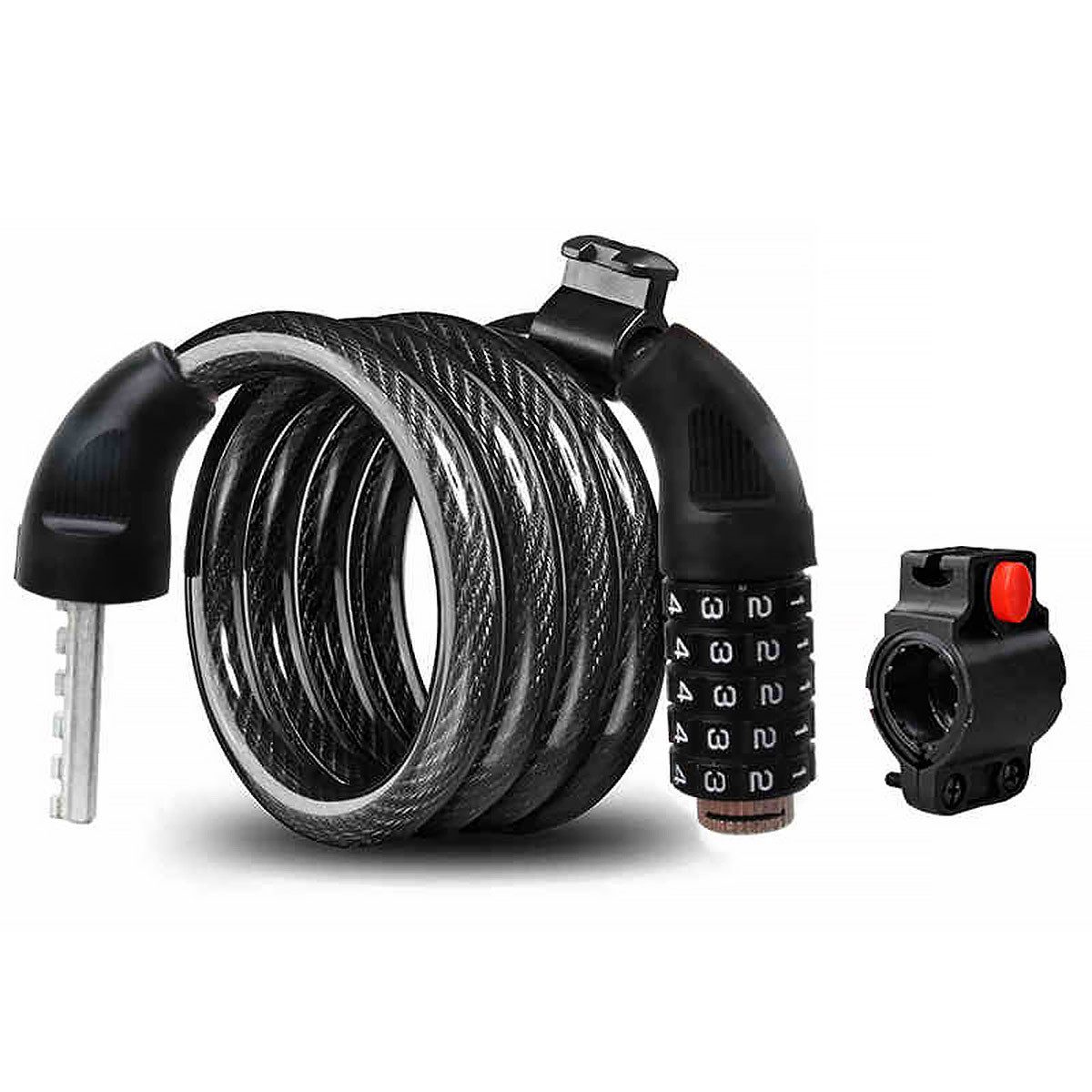 MidGard Zahlenkabelschloss Fahrradschloss Kabelschloss Zahlenschloss mit Fahrradhalterung, mit 5-stellig Zahlencode