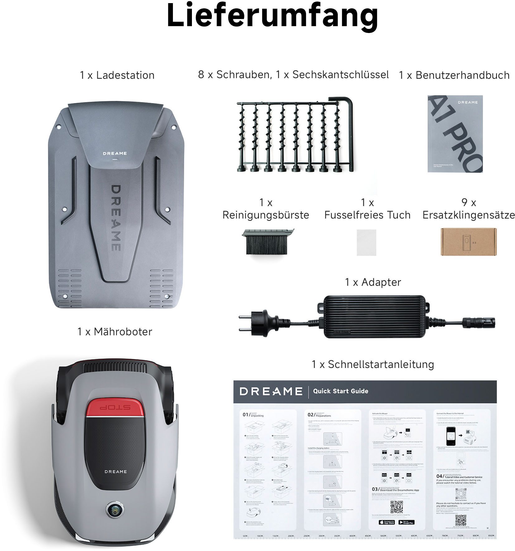 Dreame Mower A1 Pro robotic lawnmower, for lawns up to 2000 m² (set), precise navigation, U-shaped mowing strategy, dual map management