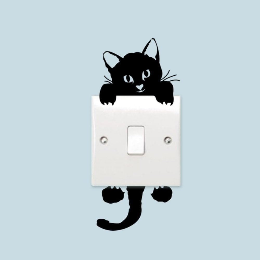 Agger Wandsticker Katzen-Wandaufkleber für Lichtschalter, schwarze Katzen-Wanddekoration (10 St), Schalterdekoration, Schlafzimmerdekoration,Schalterdekoration