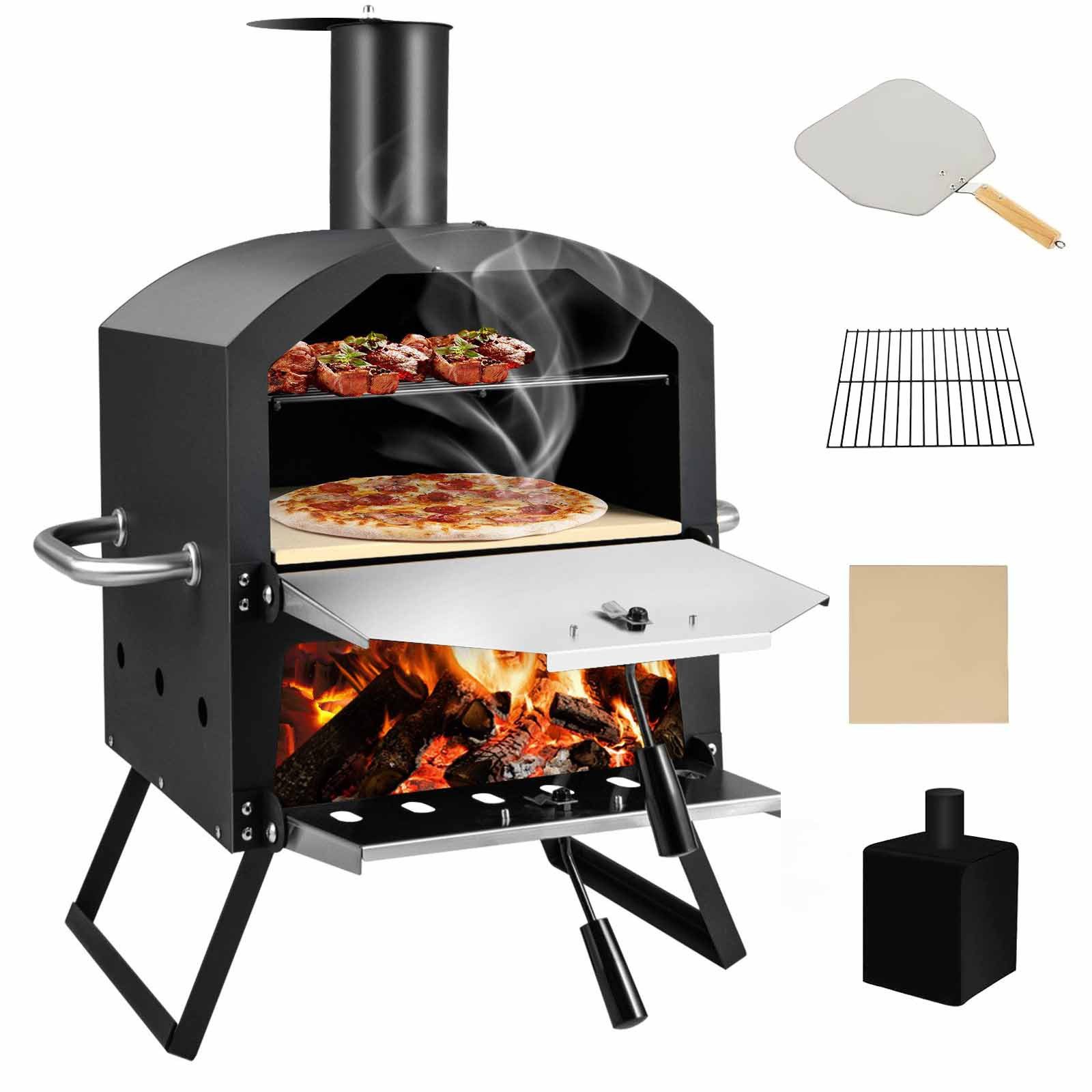 COSTWAY Pizzaofen 2-Schicht Holzofen, Outdoor, mit Pizzastein & Pizzaschaufel