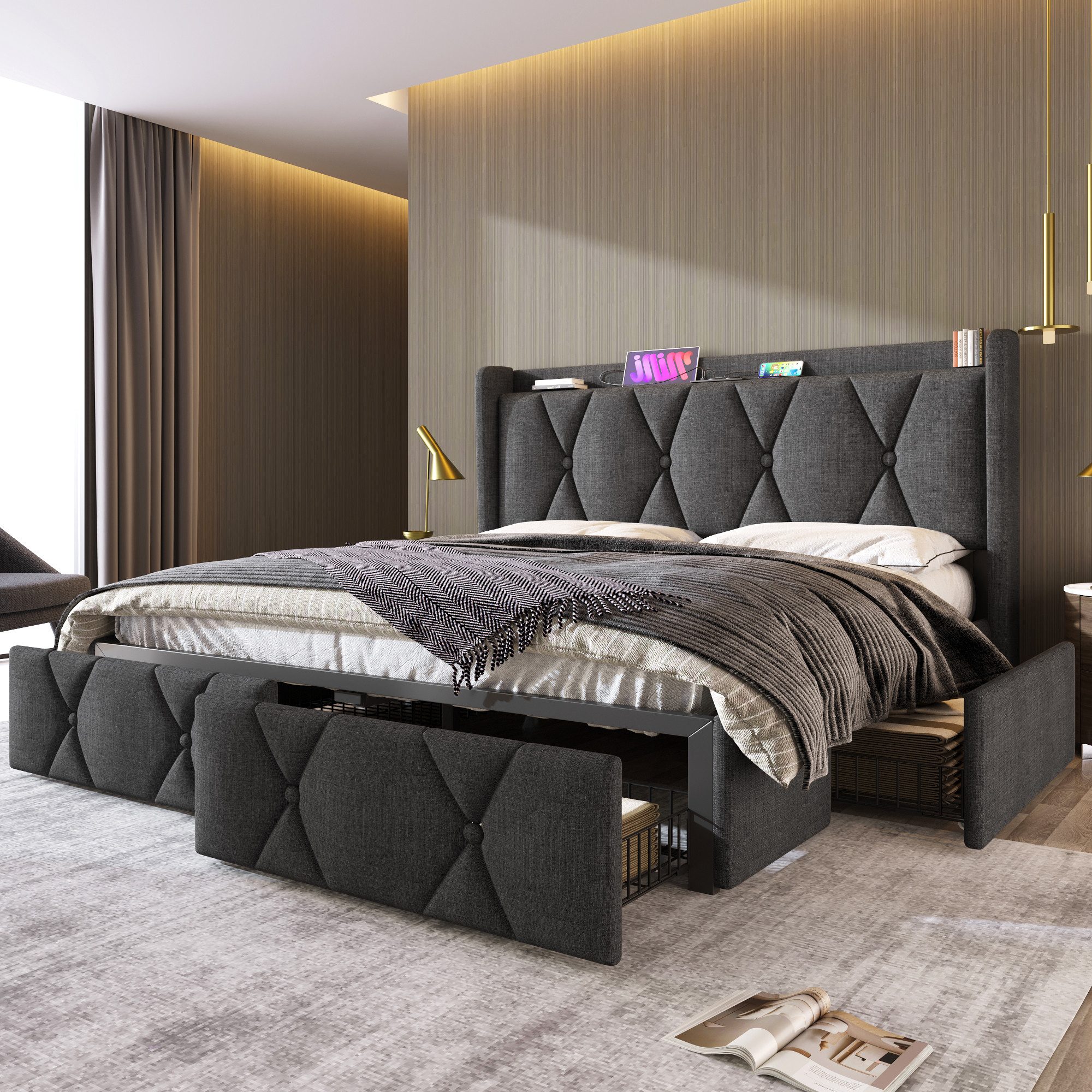 MODFU Polsterbett mit Steckdosen & USB günstig online kaufen