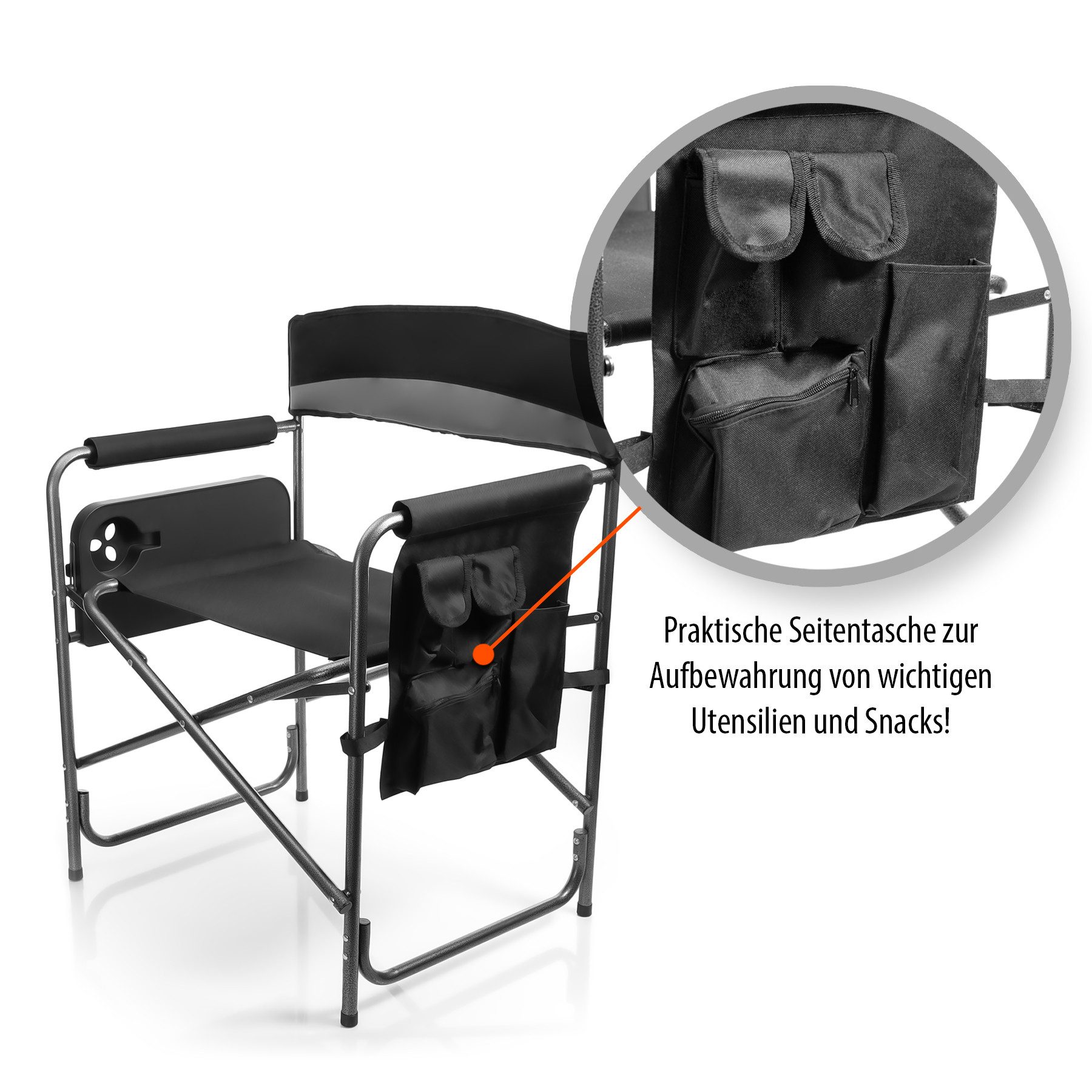 BigDean Campingstuhl Klappstuhl belastbar bis 150kg mit Klapptisch – mit Getränkehalter (Packung, 1 St), 150kg Belastbar, Getränkehalter, Seitentasche – Bild 5 von 5