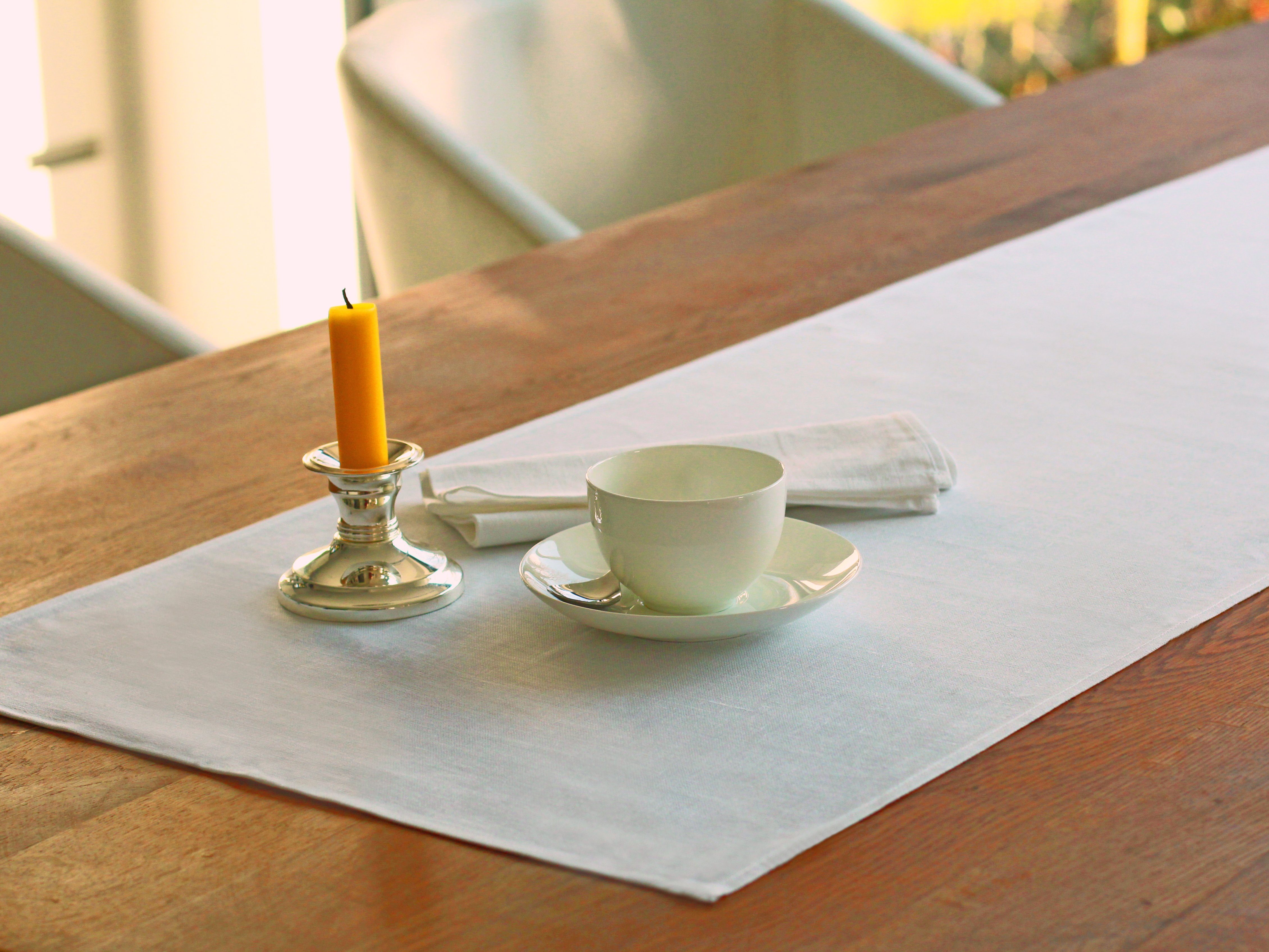 Kracht Узкие скатерти Halbleinen-Tischläufer weiß 50x160 (1-tlg), glattes Gewebe umlaufend gesäumt