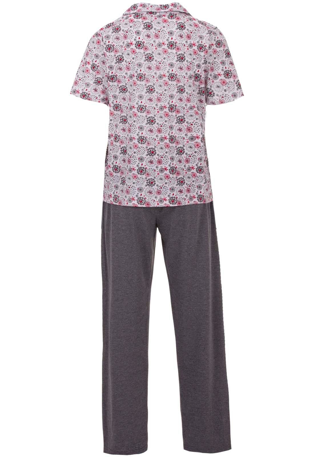 zeitlos Schlafanzug Grafik Set - Kurzarm Pyjama Print grau