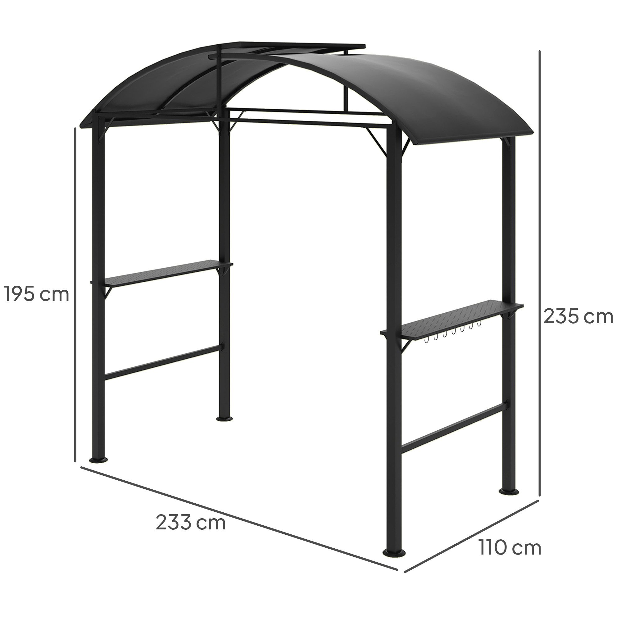 Outsunny Grillpavillon 233 x 110 x 235 cm, winddicht, mit Doppeldach,Regalen, UV-Schutz, (Gartenpavillon, Gartenlauben), für Party BBQ, Dunkelgrau
