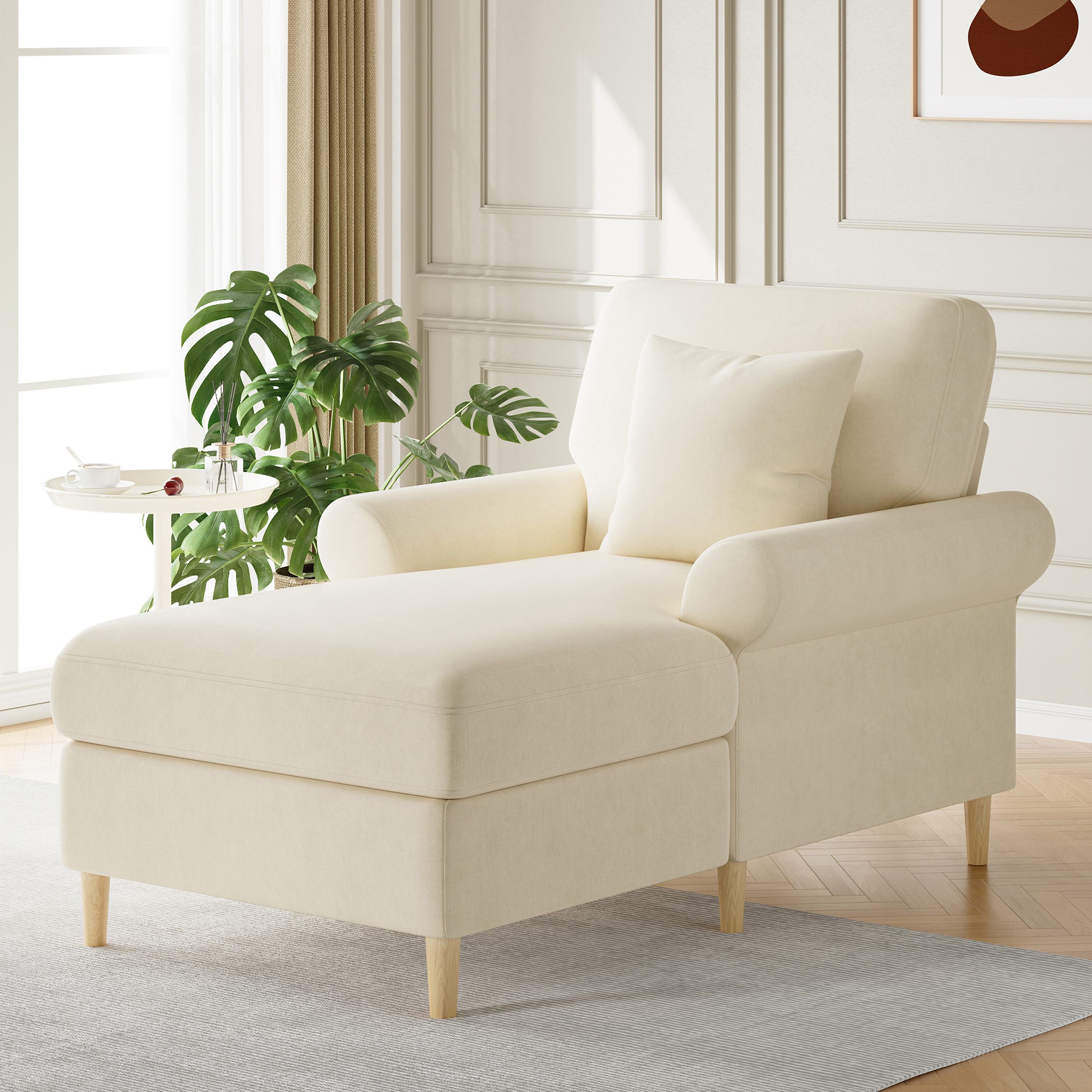 Merax Sessel Relaxsessel mit Liegefunktion, Lesesessel aus Samt (133*87*90cm, 1-St., Einzelsofa Loungesessel), Lounge-Sessel Polstersessel mit 2 Armlehnen & Lendenkissen