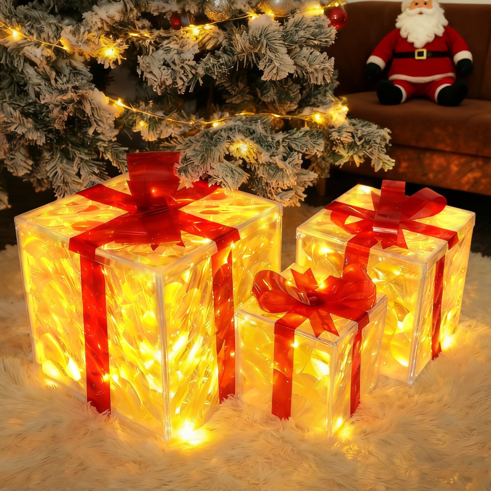 Nettlife LED Dekolicht LED Geschenkbox 3er Weihnachten Deko Leuchtfiguren mit Fernbedienung, mit Fernbedienung, für Familie Freunde Kollegen oder Partner–exquisite Verpackung