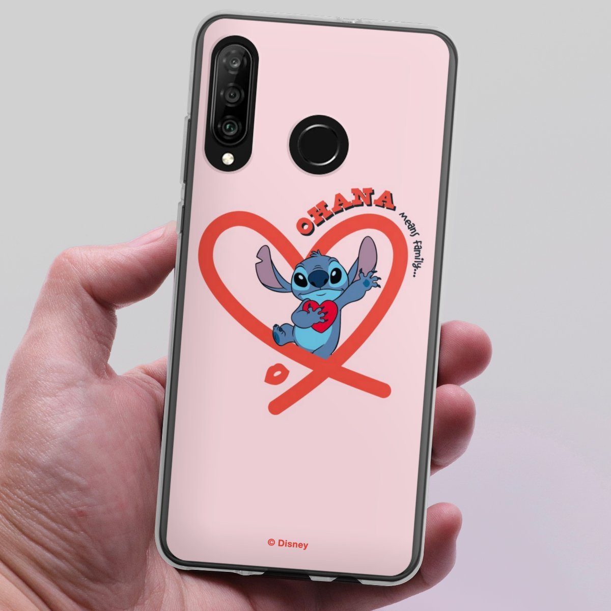 DeinDesign Handyhülle Lilo & Stitch Herz Disney Stitch Ohana Pink Heart, Huawei P30 Lite New Edition Silikon Hülle Bumper Case Smartphone Cover