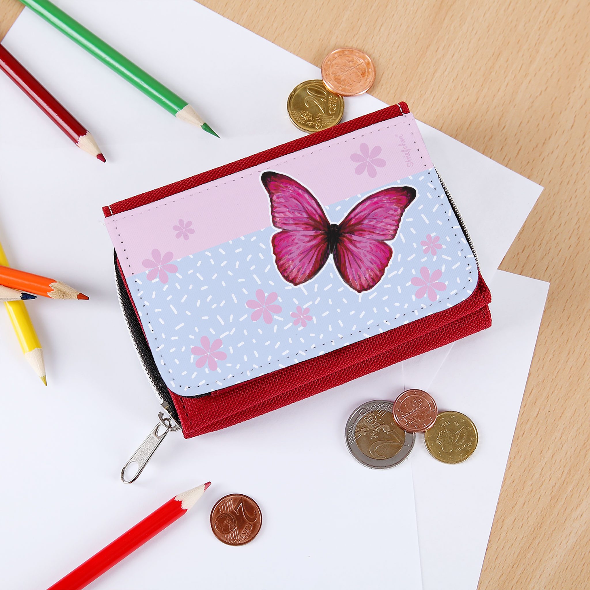 Striefchen Geldbörse für Mädchen mit schönen Motiven in Rosa