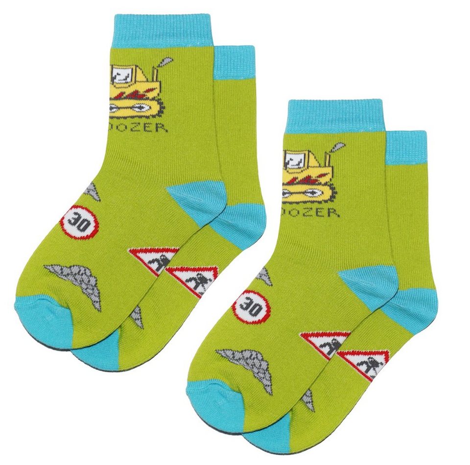 WERI SPEZIALS Strumpfhersteller GmbH Basicsocken Kinder Socken 2-er Pack  für Jungs >>Bulldozer<< aus Baumwolle (Set) 2er-Pack
