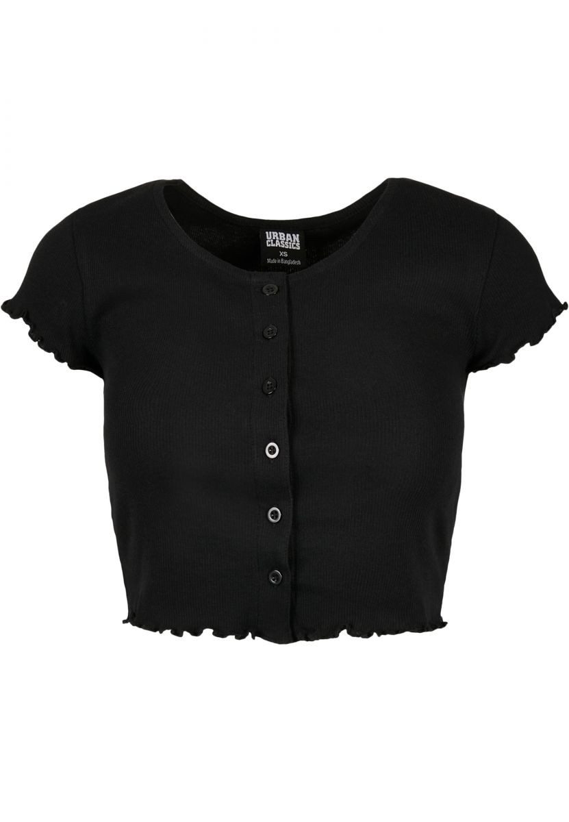 Kurzarmshirt Urban Classics Damen Ladies Cropped Button Up Rib Tee