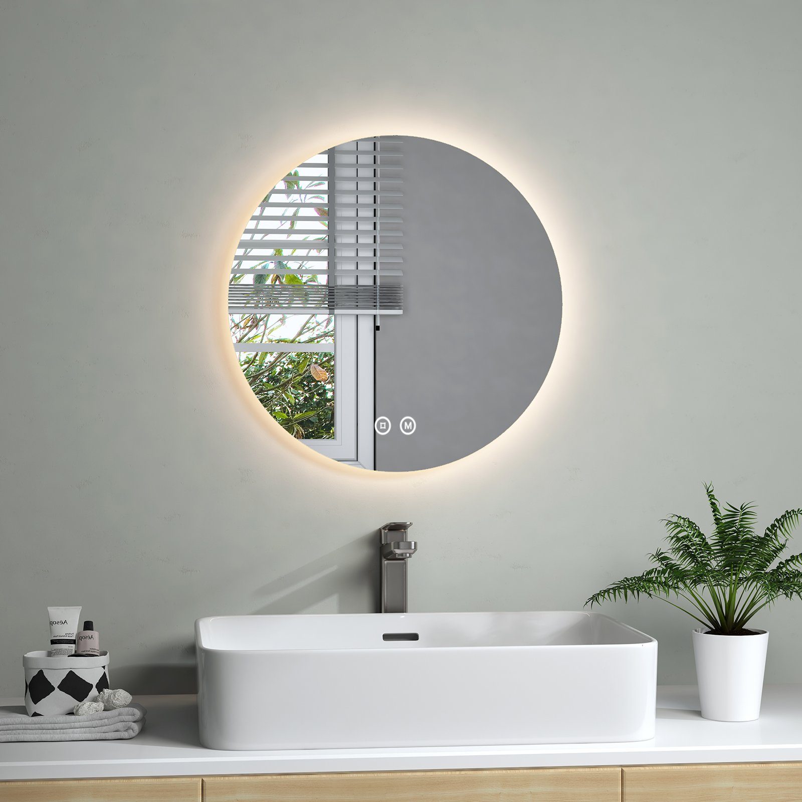 S'AFIELINA Badspiegel LED Runder mit Lichtfarbe,Einstellbare Badezimmerspiegel Lichtfarbe, Touch-Schalter,3000/4000/6500K +3 Helligkeit,IP44 Berührungsschalter