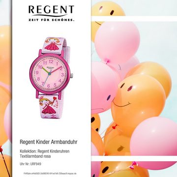 Regent Quarzuhr Regent Kinder-Armbanduhr rosa Analog F-949, Kinder Armbanduhr rund, klein (ca. 29mm), Textilarmband