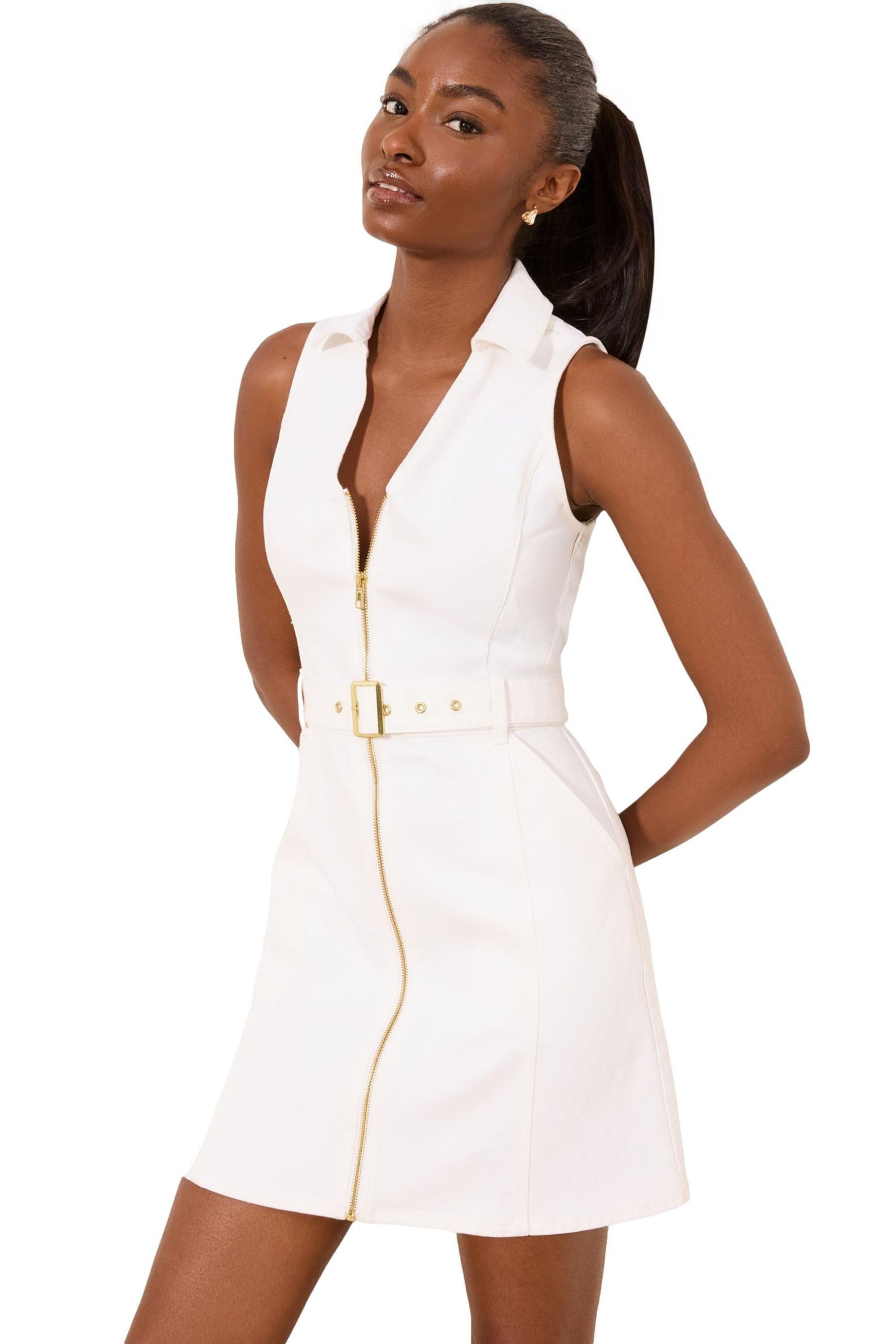 LIPSY Jeanskleid Lipsy Denimkleid mit Reißverschluss und Neckholder (1-tlg)