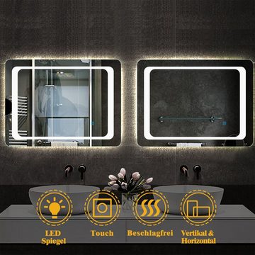 duschspa Badspiegel Badspiegel mit Beleuchtung 70x50 cm Wandspiegel, Touch Beschlagfrei