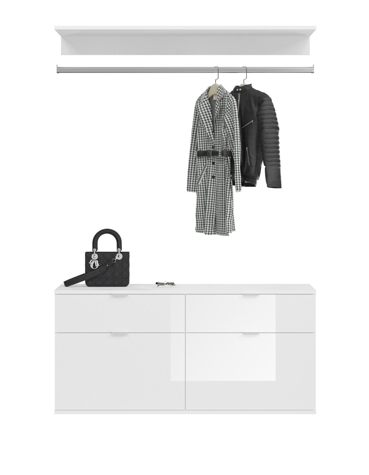 Inn.Furn Garderoben-Set SystemX, (in weiß Hochglanz, 3-St., Breite 121 cm), mit Kleiderstange und Schubladen