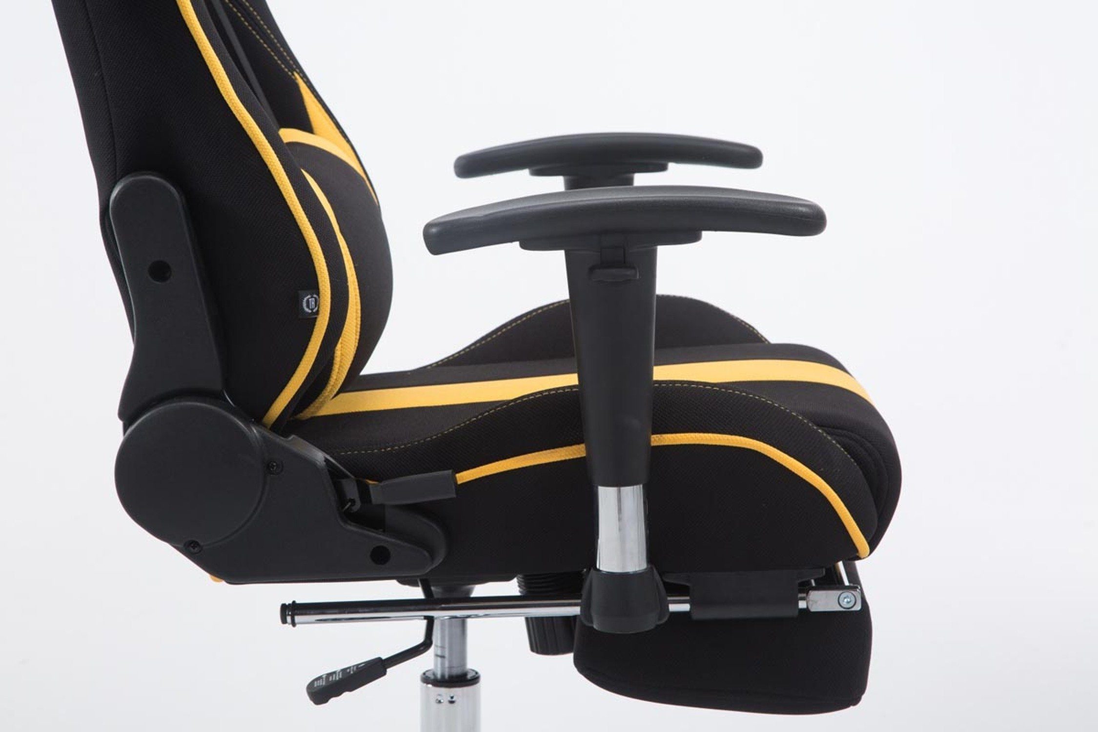 höhenverstellbar Limitless-2 Racingstuhl, mit Stoff Gaming-Stuhl Metall Sitzfläche: 360° TPFLiving - Rückenlehne schwarz/gelb drehbar (Schreibtischstuhl, chrom Chefsessel), Drehstuhl, Gamingstuhl, - bequemer Gestell: -