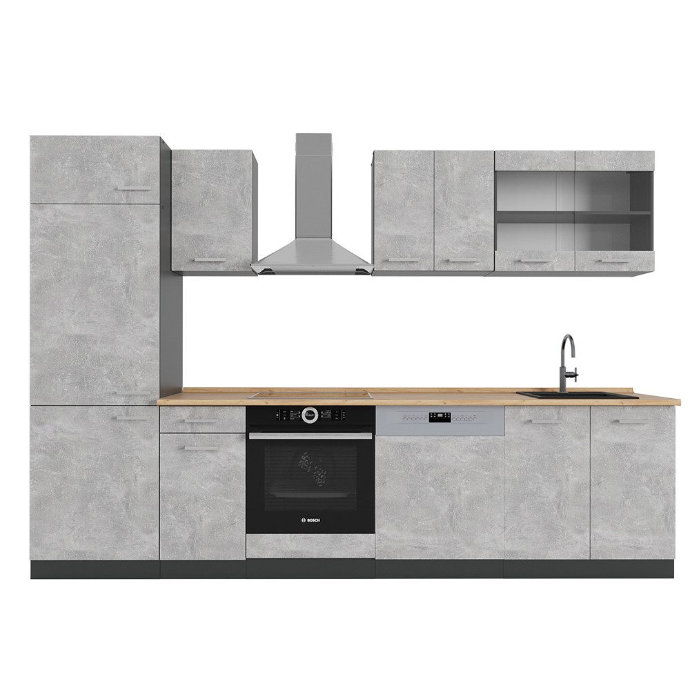 Vicco Küchenzeile R-Line, Beton/Anthrazit, 300 cm günstig online kaufen