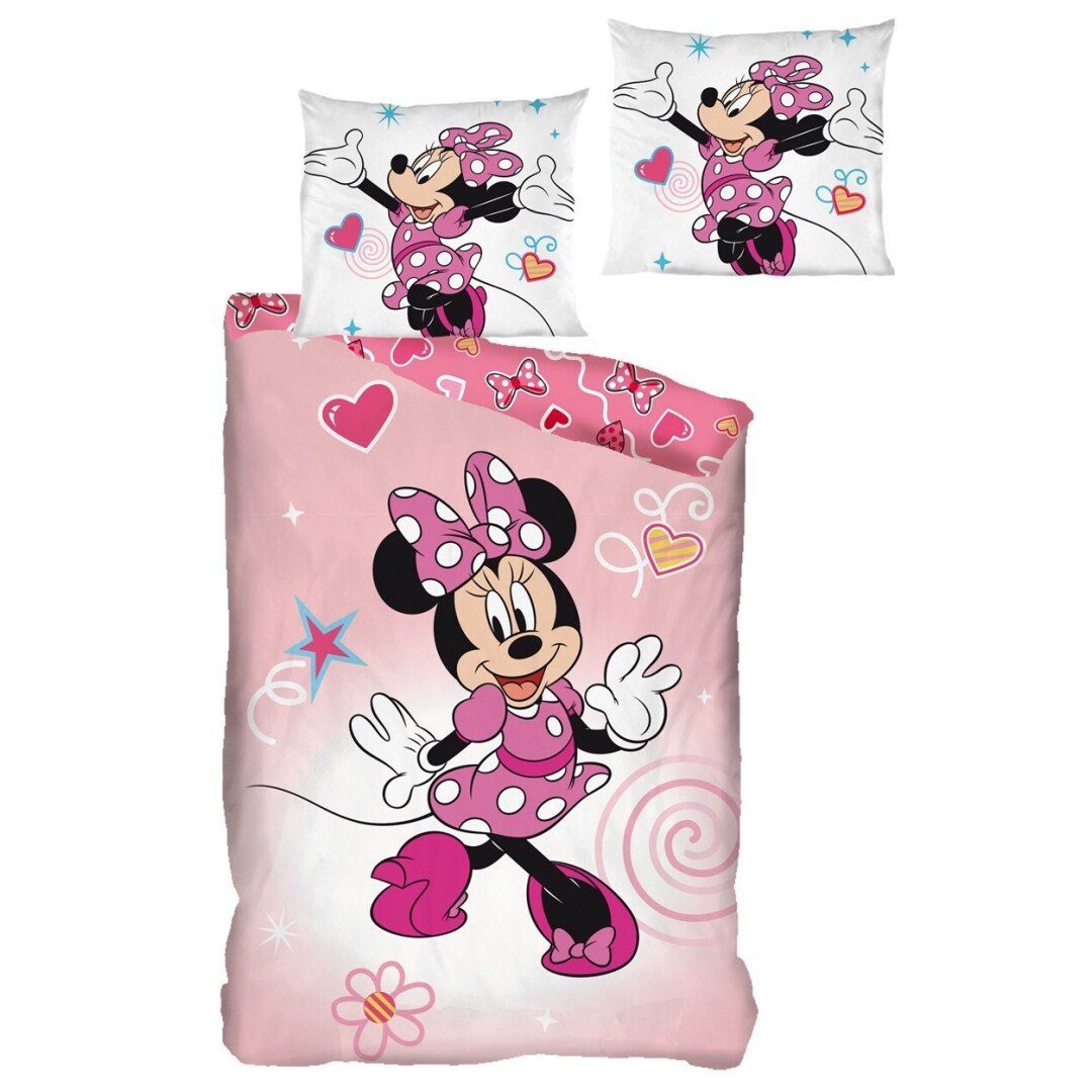 Bettwäsche Disney Minnie Maus Flanell 65x65 Bettwäsche Kissenbezug 100% Baumwolle Set, Disney, Deckenbezug 135-140x200 Kinder
