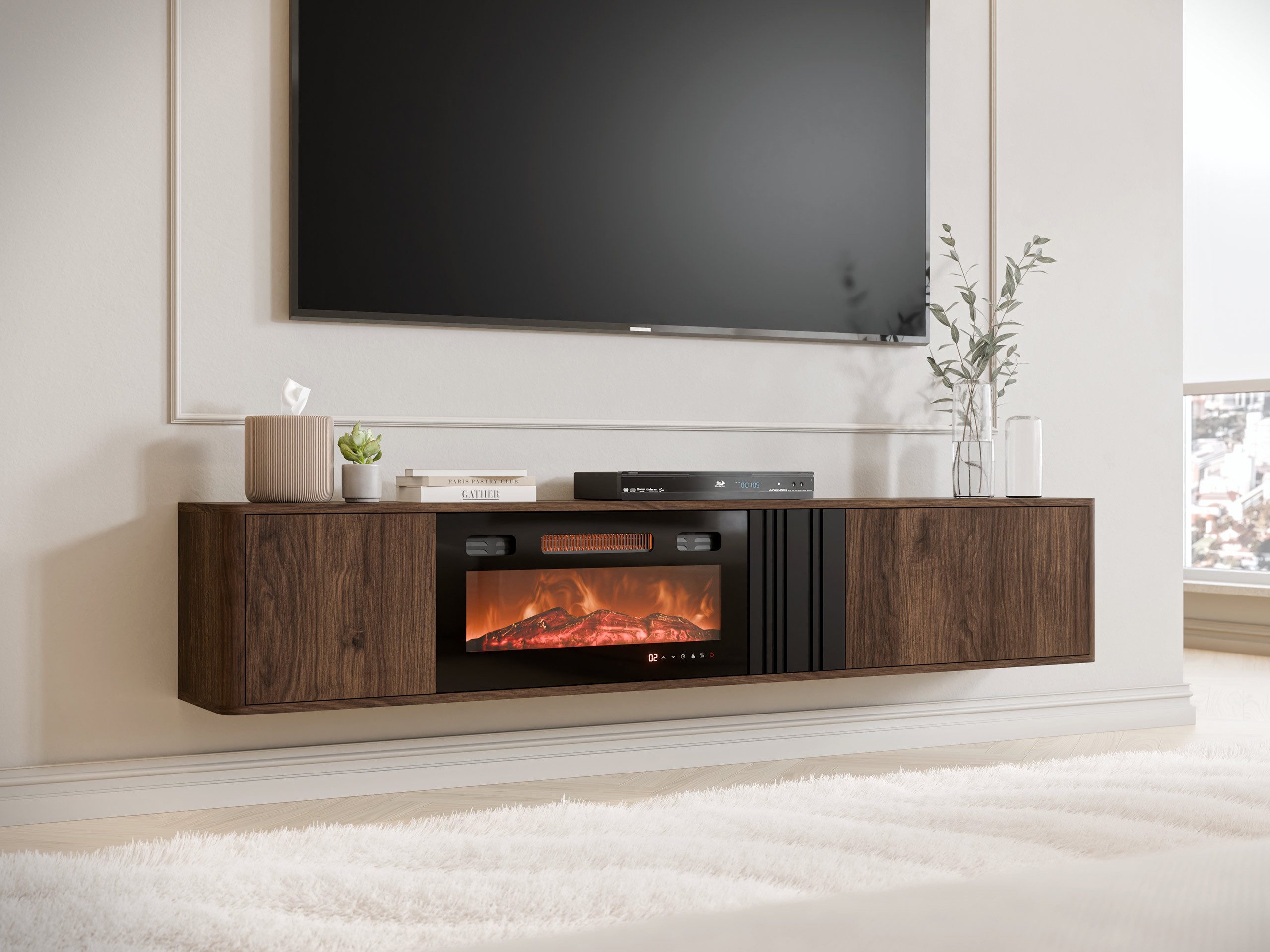 MIRJAN24 TV-Schrank Philippe 190 mit Kamin (mit zwei Klappen) Realistische LED-Flamme, Heizfunktion – Bild 2 von 5