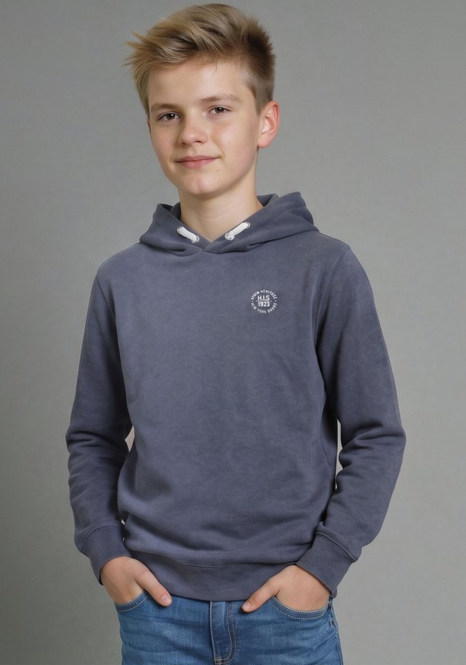 H.I.S Kapuzensweatshirt H.I.S Hoodie mit Logo-Druck in melierter Ware für Jungen Für TEENS. Hoodie mit kleinem Druck