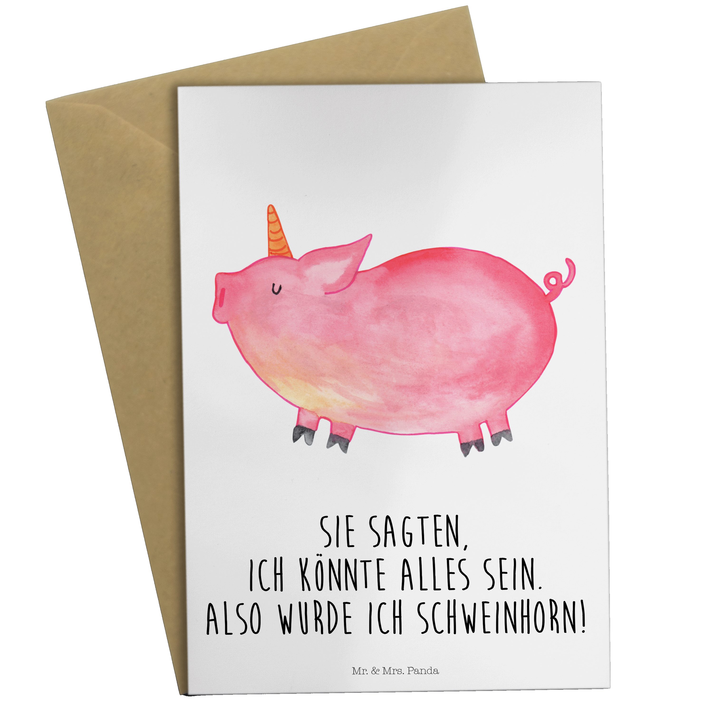 Mr. & Mrs. Panda Grußkarte Einhorn Schweinhorn - Weiß - Geschenk, Unicorn, Einladungskarte, funn