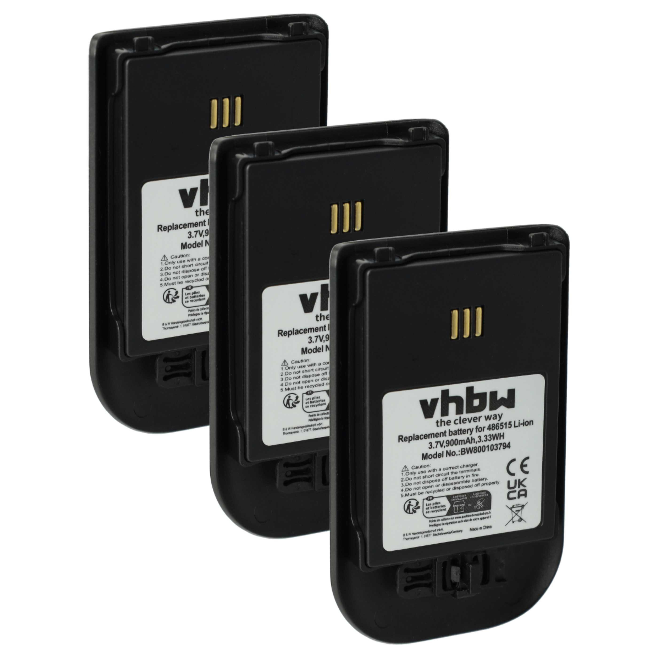 vhbw Akku Ersatz für 0486515, 3BN78404AA, 660190/R1A, 660190/R1AA, Akku Akku Li-Ion 900 mAh (3,7 V, 3 St), Leistungsfähige Austausch-Akkus für Telefon, Festnetz oder schnurloses