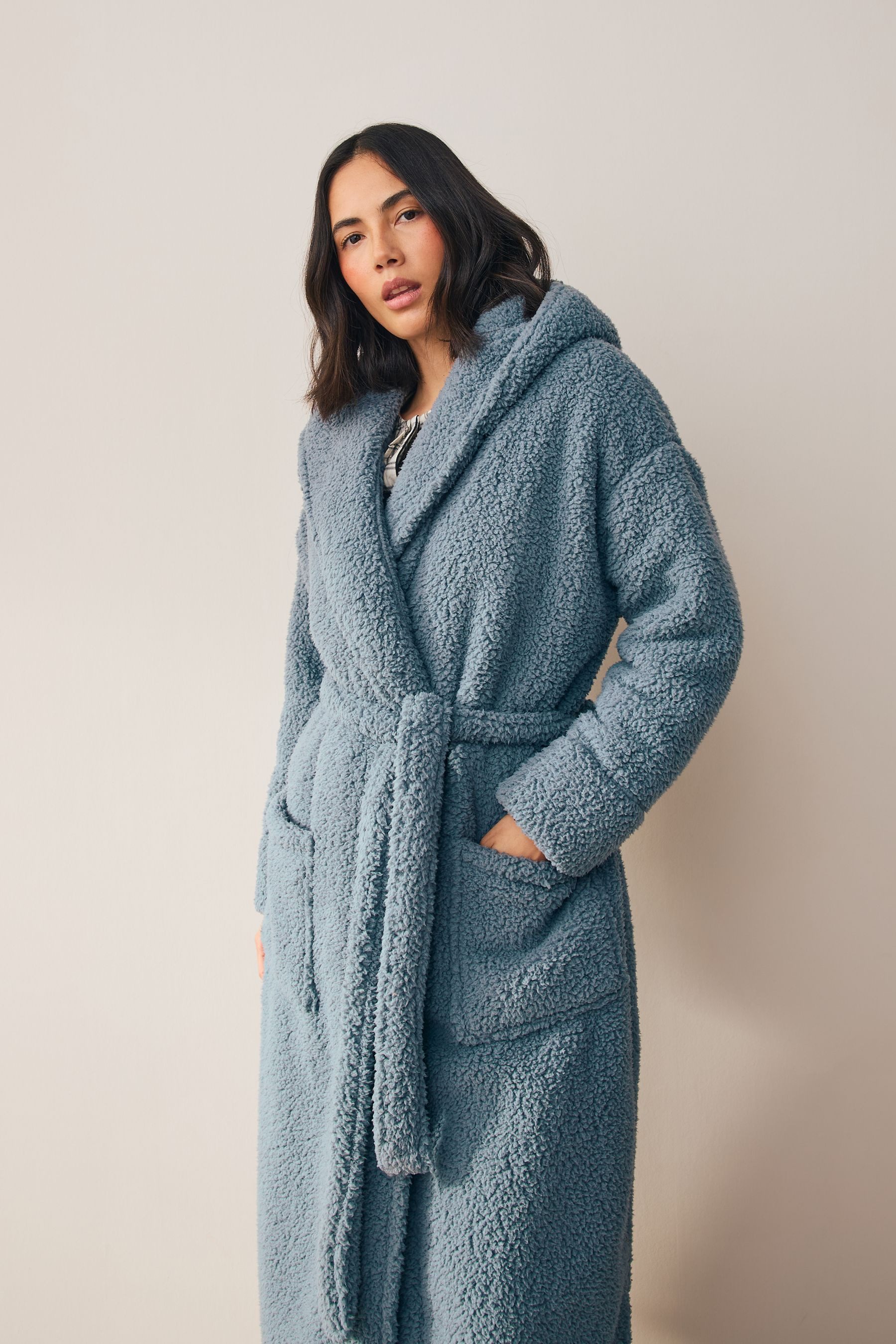 Next Damenbademantel Langer Teddy-Morgenmantel, Polyester (recycelt)
