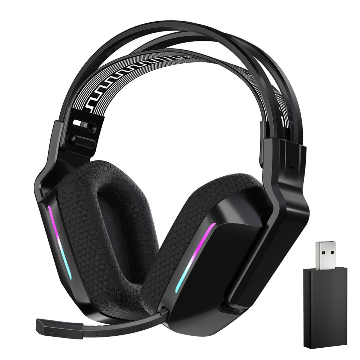 ANYSUN Kabelloses Gaming-Headset Bluetooth Gaming-Kopfhörer Schwarz Gaming-Headset (Headset Mit Mikrofon Geräuschunterdrückung, Bluetooth Headset, für PC/PS4/PS5/Switch, 25H+ Akkulaufzeit)