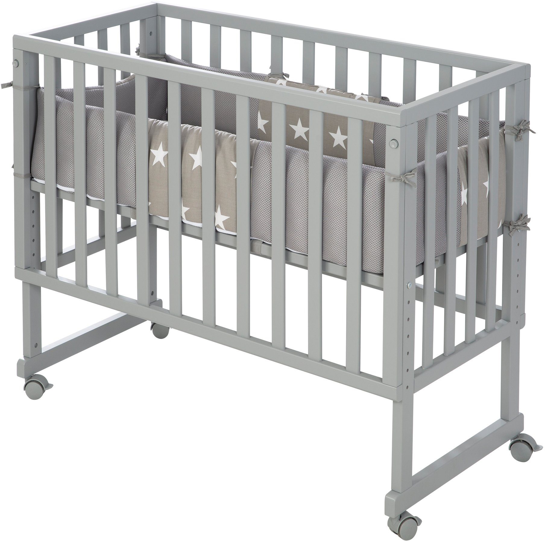 roba® Stubenbett »Safe Asleep® 2in1, taupe, Little Stars«, mit 4 Rollen, Matratze, Nestchen und Sicherheitsbarriere-Otto