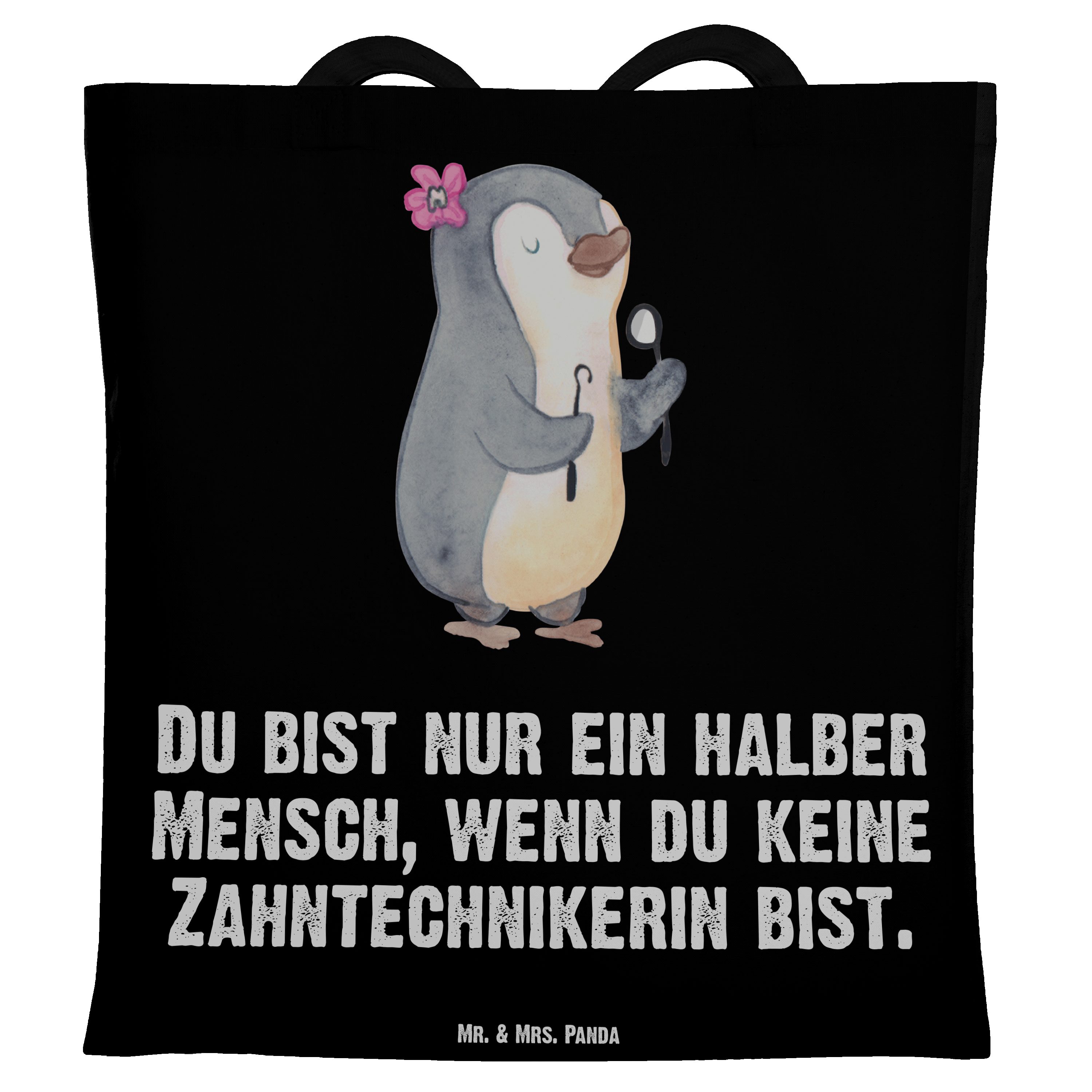 Tragetasche Mr. - Dankeschön, Schwarz & Herz (1-tlg) - Panda Einkaufsta Zahntechnikerin Geschenk, mit Mrs.