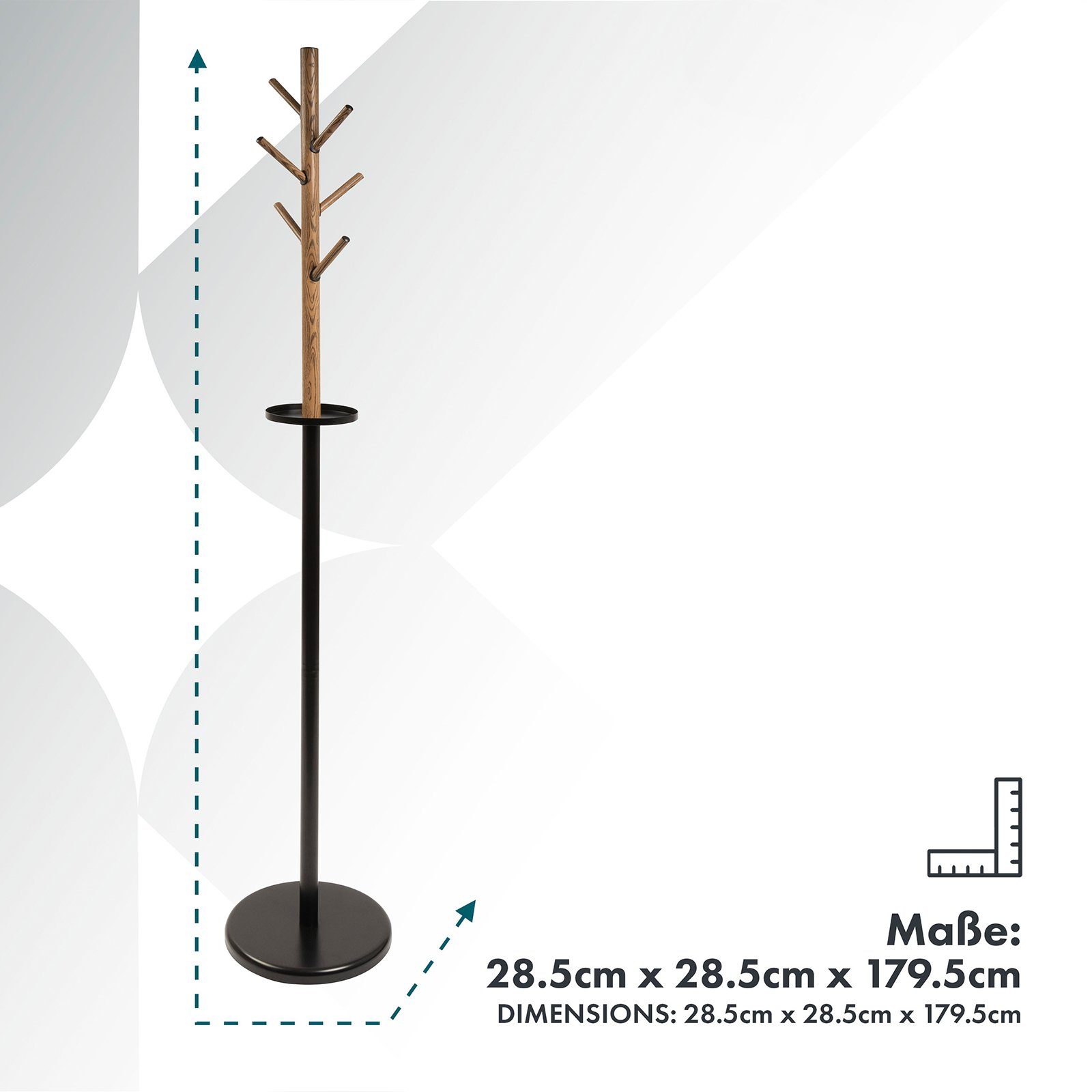 Karat Garderobenständer William, Kleiderständer, 6 Kleiderhaken, Runder Standfuß