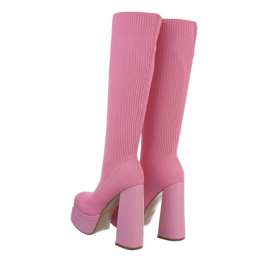 Blockabsatz Party High-Heel Clubwear in Schlupfschuhe Damen Plateaustiefel Ital-Design Stiefel & Pink