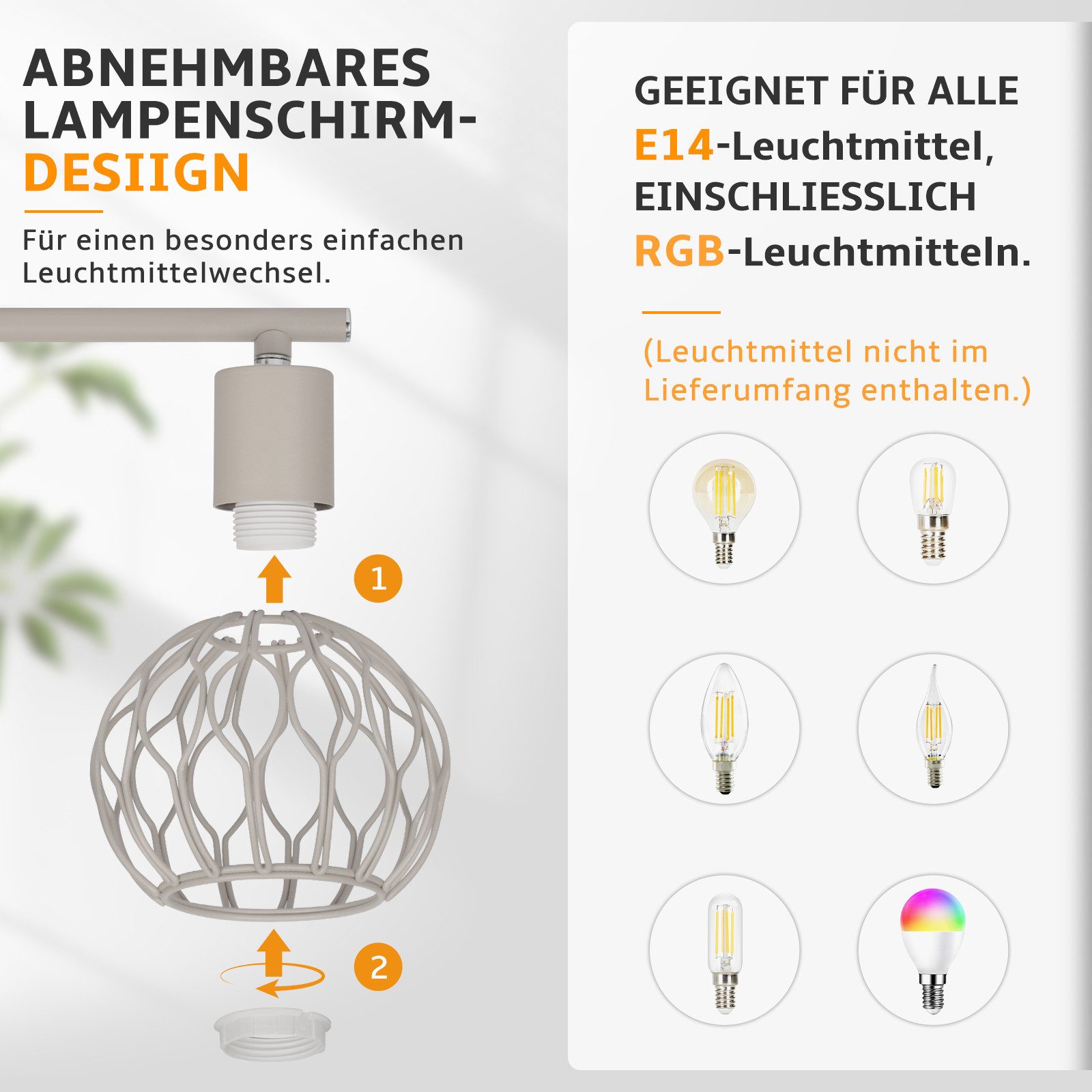 ZMH Deckenstrahler 4 Flammig Deckenlampe E14 Metall 350° Schwenkbar Wohnzimmer, ohne Leuchtmittel, Deckenstrahler, 4-flammig, Metall, E14, 350° schwenkbar, 90°  – Bild 5 von 5