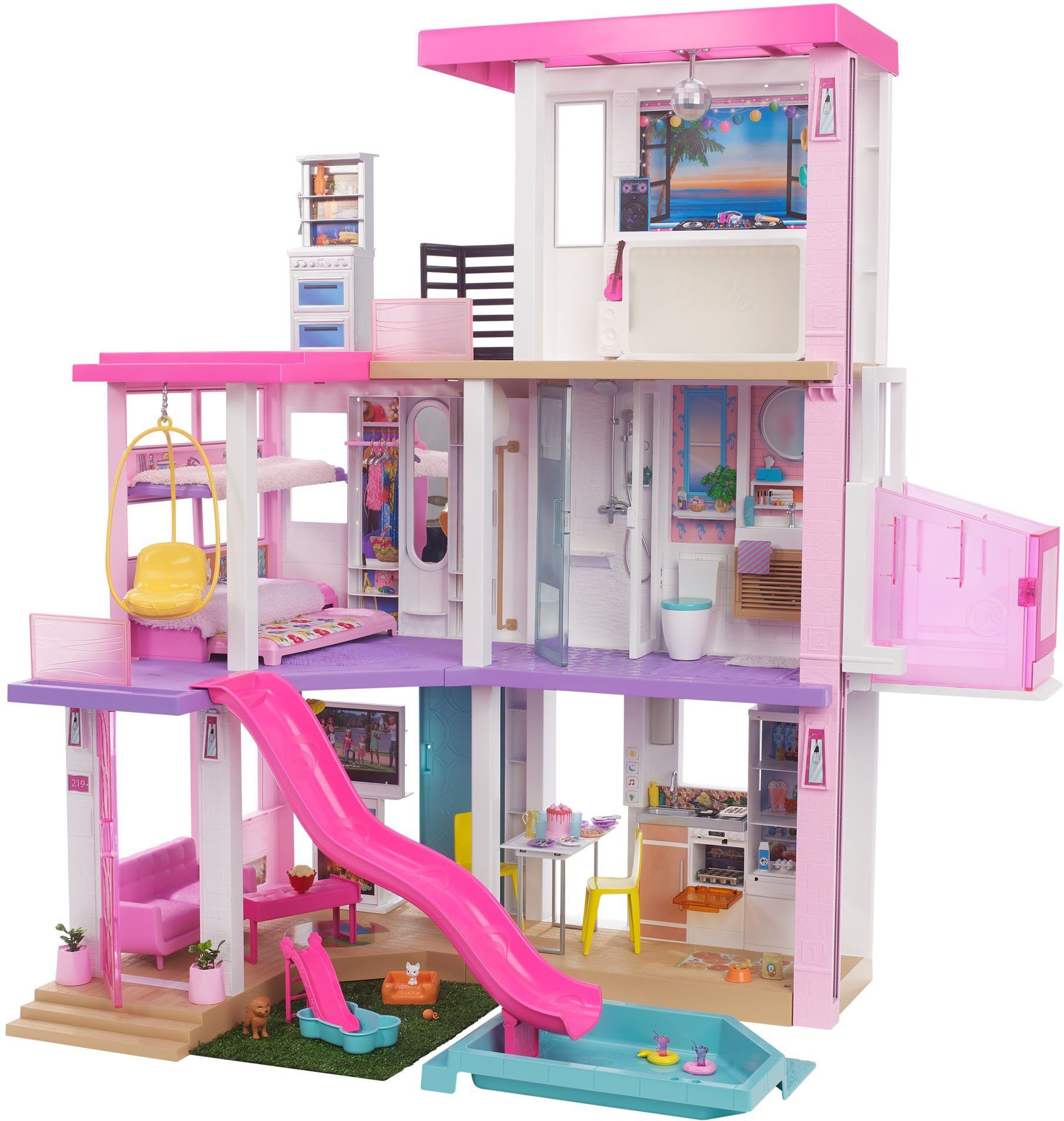 Barbie Puppenhaus Traumvilla, mit Balkon, Dachterasse & Aufzug, LIcht und  Sound