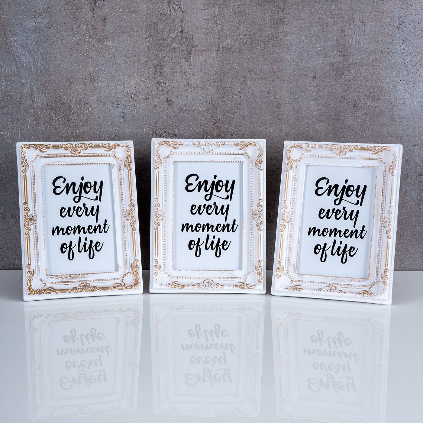 Levandeo® Bilderrahmen, 3er Set Fotorahmen 10x15 Weiß Gold Fotoaufsteller B günstig online kaufen