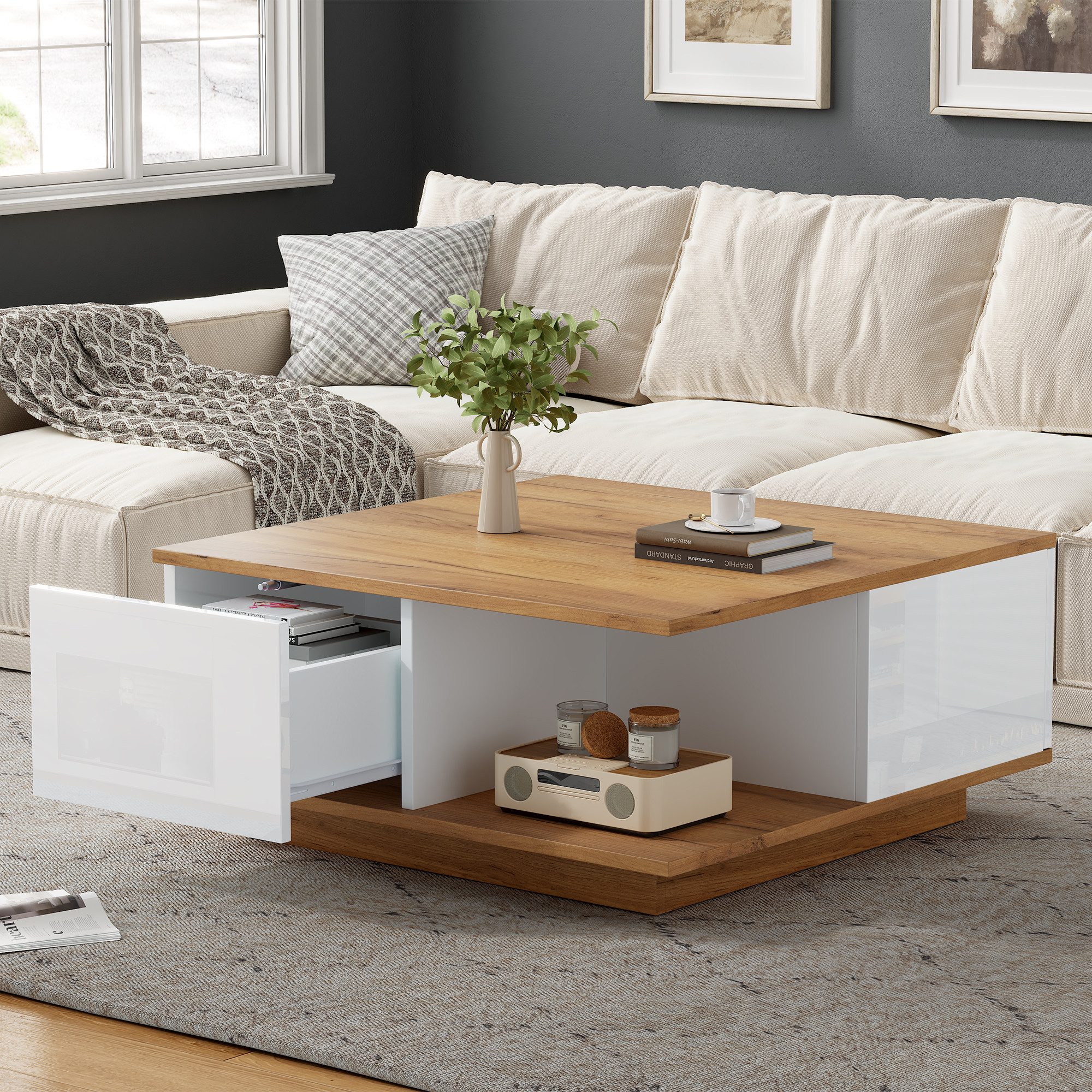 MODFU Couchtisch mit 3 Schubladen und günstig online kaufen
