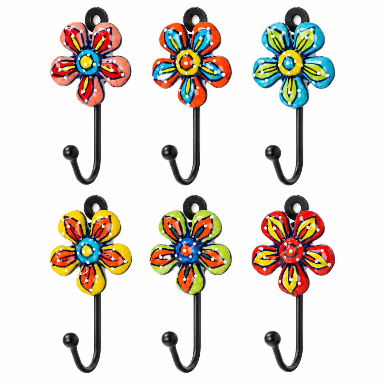 LK Trend & Style Wandhaken Handbemalter keramischer Gänseblümchen Haken, Wandhaken, (2-St), großartige Wandhaken in Handarbeit bemalt