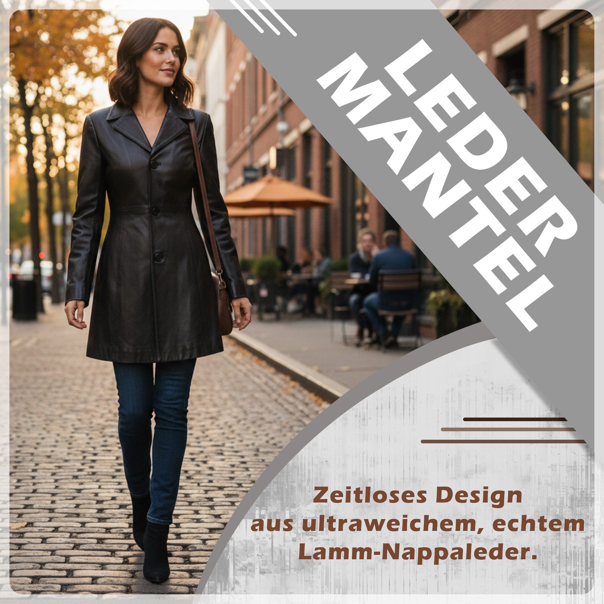 German Wear Ledermantel Trend 418C Damen Ledermantel Jacke aus Lamm Nappa Leder Schwarz