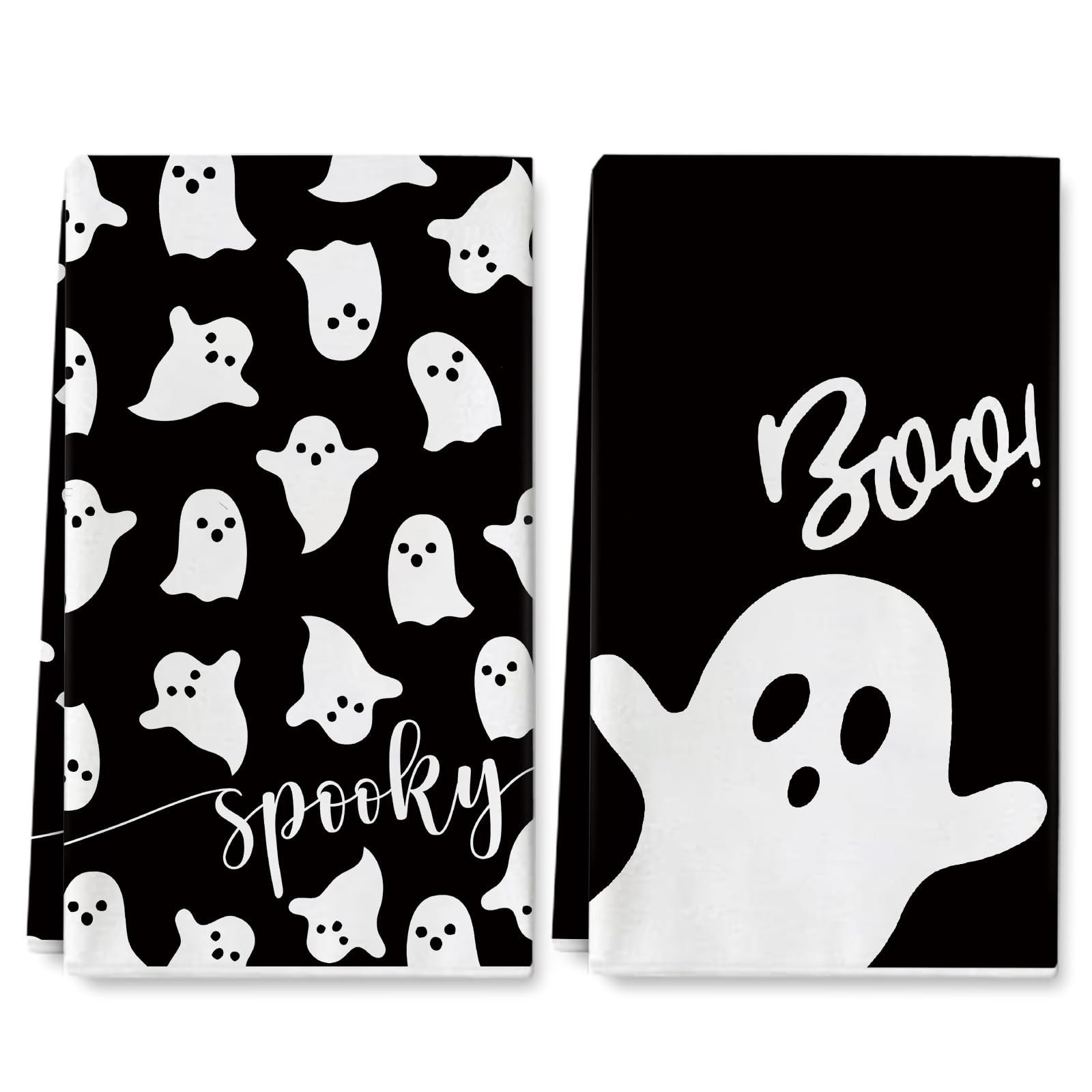 FOUORTUNATE-BEE Geschirrtuch Halloween Küchentücher 2er Set 40x60 cm mit Geistermotiv, Halloween Geschirrtücher 2er Set für Küche, Backen und Deko