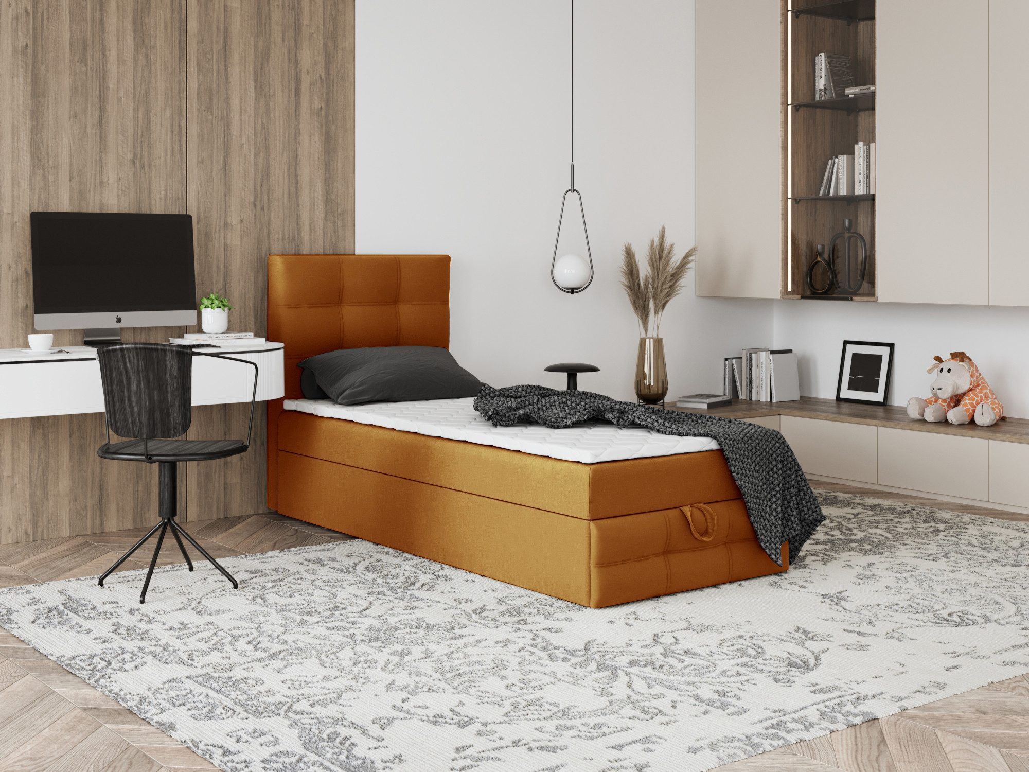 Godre Boxspringbett mit Bettkasten EWORA MINI 3 80x180 cm - Bonellfederkern Matratze (Bett + Matratze), Bett mit einem Kasten