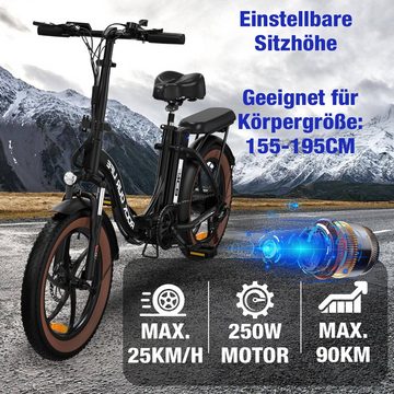 CITYSPORTS E-Bike RCB-RK6S 20 ZOLL, 7 Gang Shimano, 250W Heckmotor, 20" E-bike E-fahrrad Elektrofahrrad klapprad max.90km