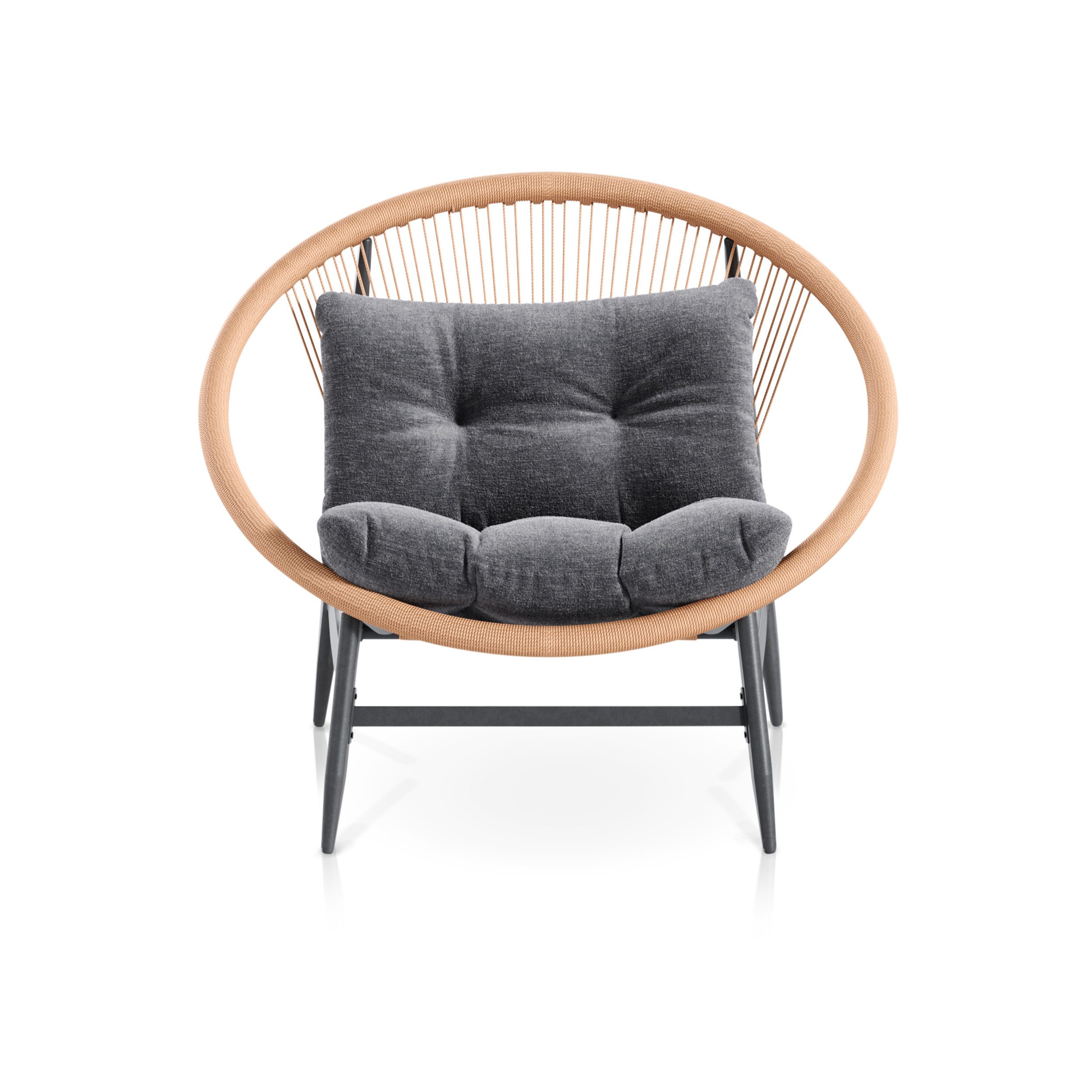 KHG Gartenlounge-Sessel Relax-Sessel Beige mit Polsterkissen Anthrazit, bis 120 kg belastbar (Lounge Sessel Rope Design, 1-St), Gepolstert