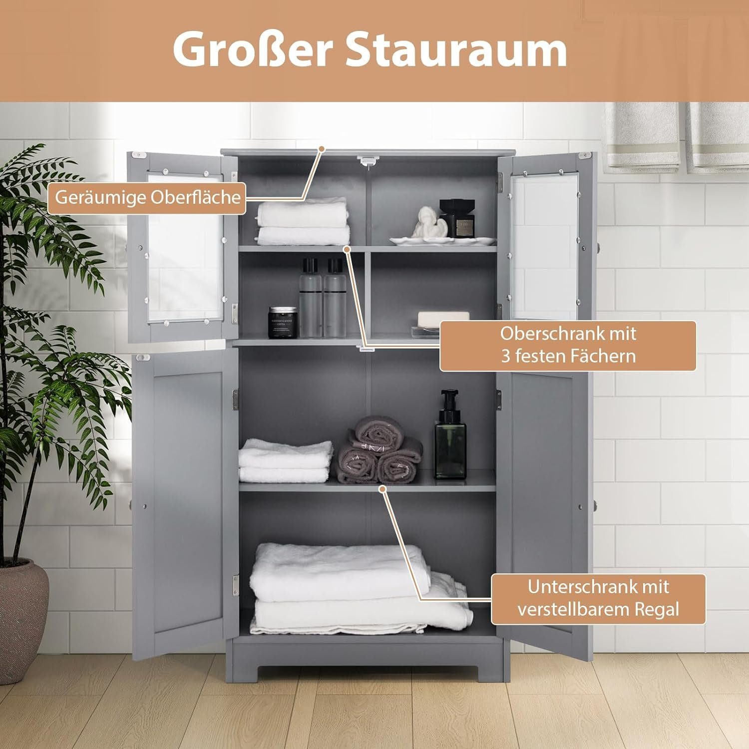 KOMFOTTEU Mehrzweckschrank Küchenschrank Badezimmerschrank mit 4 günstig online kaufen