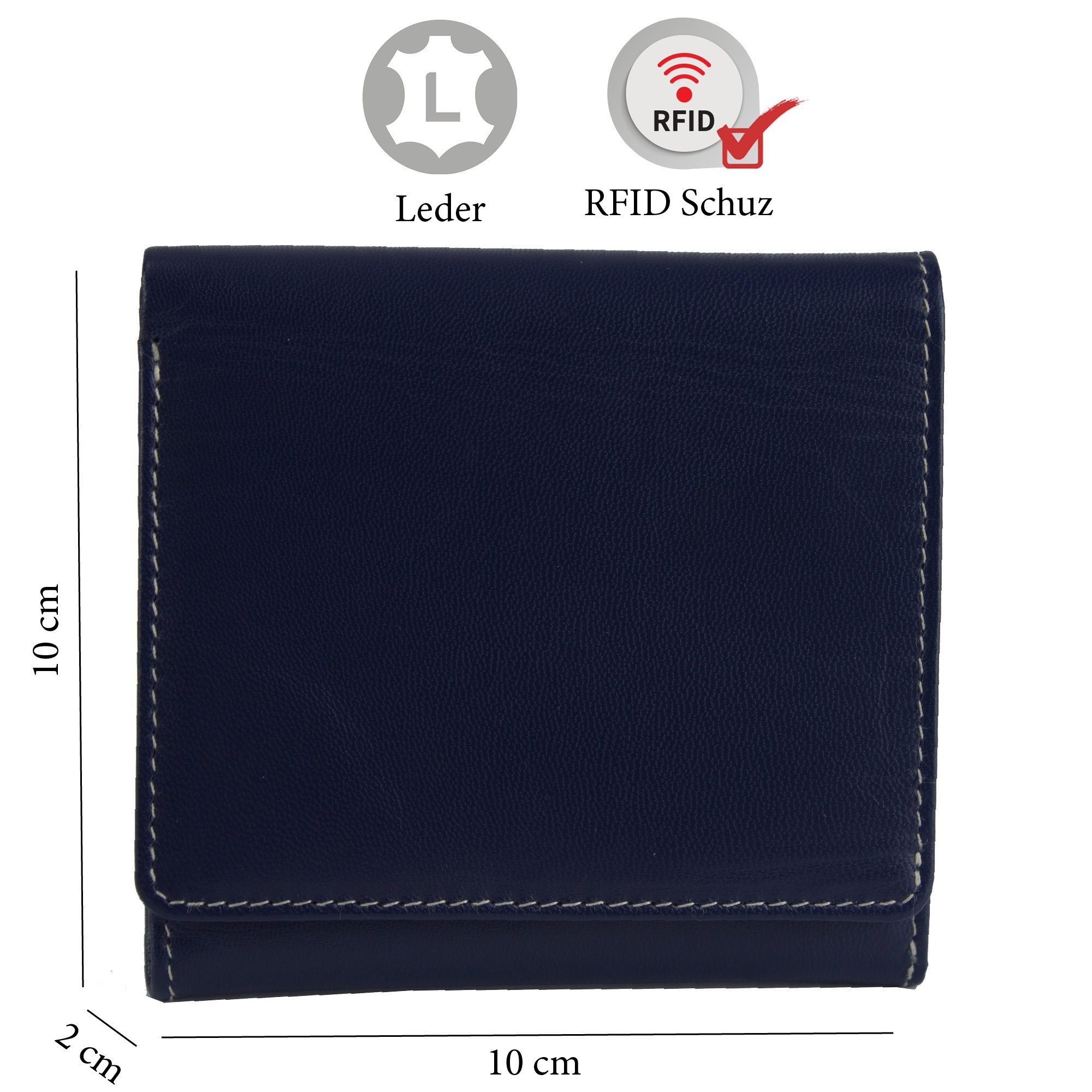 Lederresten, Portemonnaie Leder RFID-Schutz, aus Leder, mit Geldbeutel klein echt Geldbörse Damen, recycelten blau echt Brieftasche Sunsa Unisex