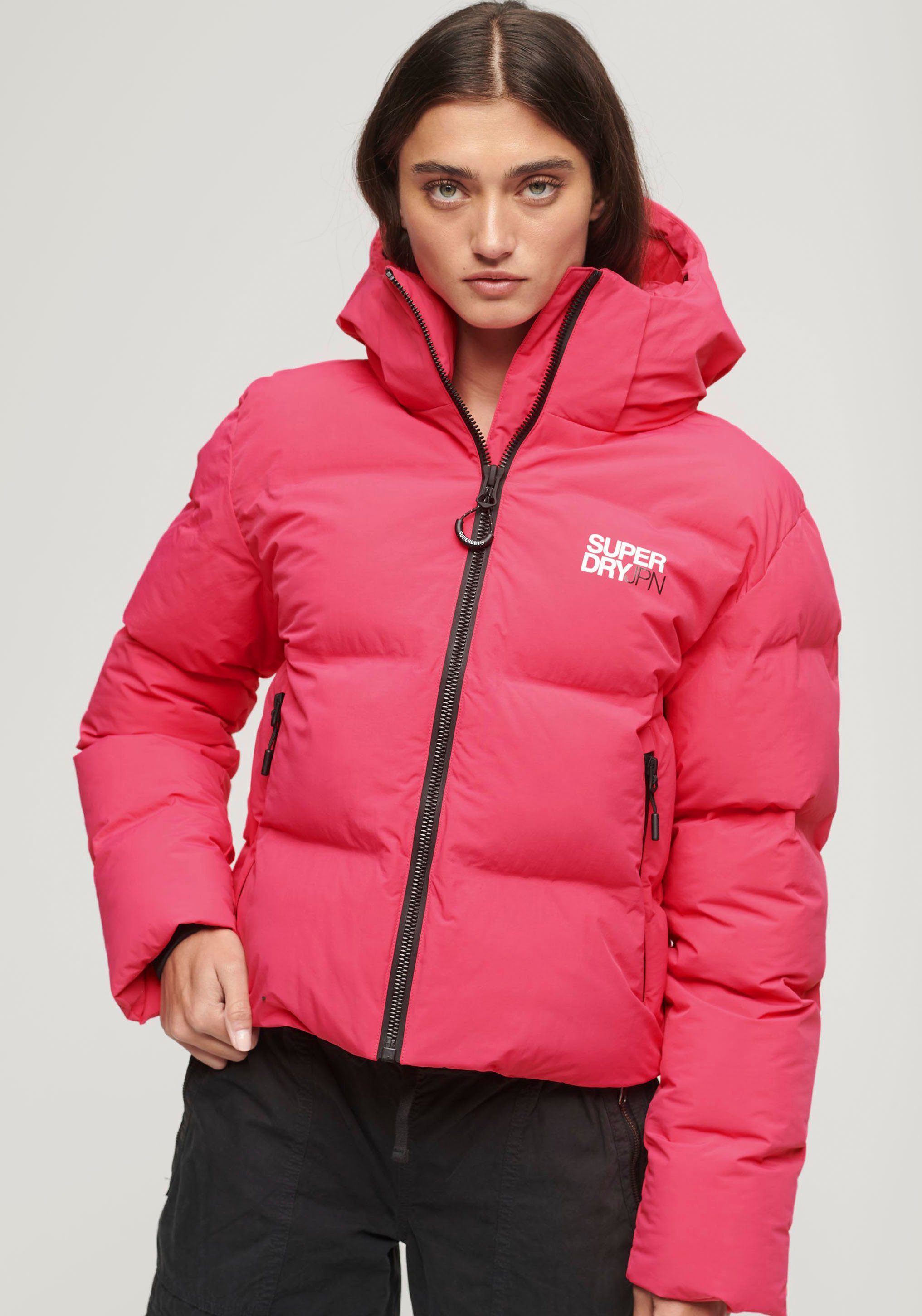 JACKET HOODED Red BOXY PUFFER Steppjacke Raspberry Superdry