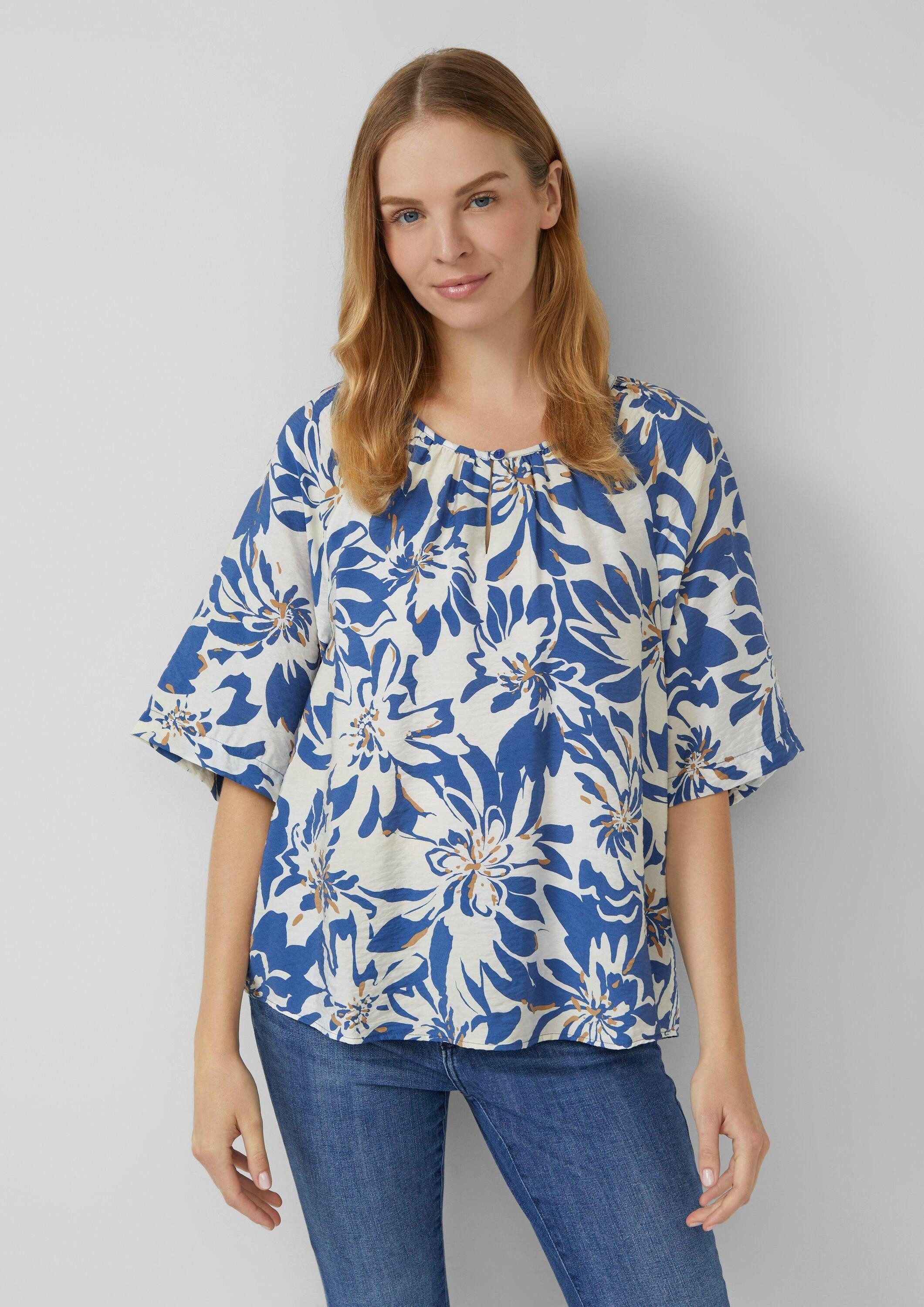 s.Oliver Kurzarmbluse Bluse Strukturierte Bluse aus Viskosemix mit Raffung