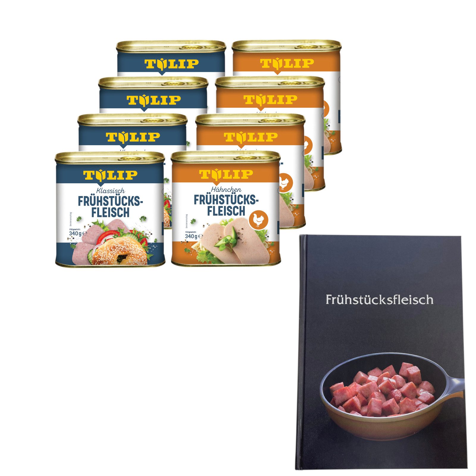 TULIP Wurstkonserve Frühstücksfleisch Schwein 340g + Hähnchen 340g Delikatesse + Kochbuch, 340 g, (Set, mit Kochbuch), mit Kochbuch