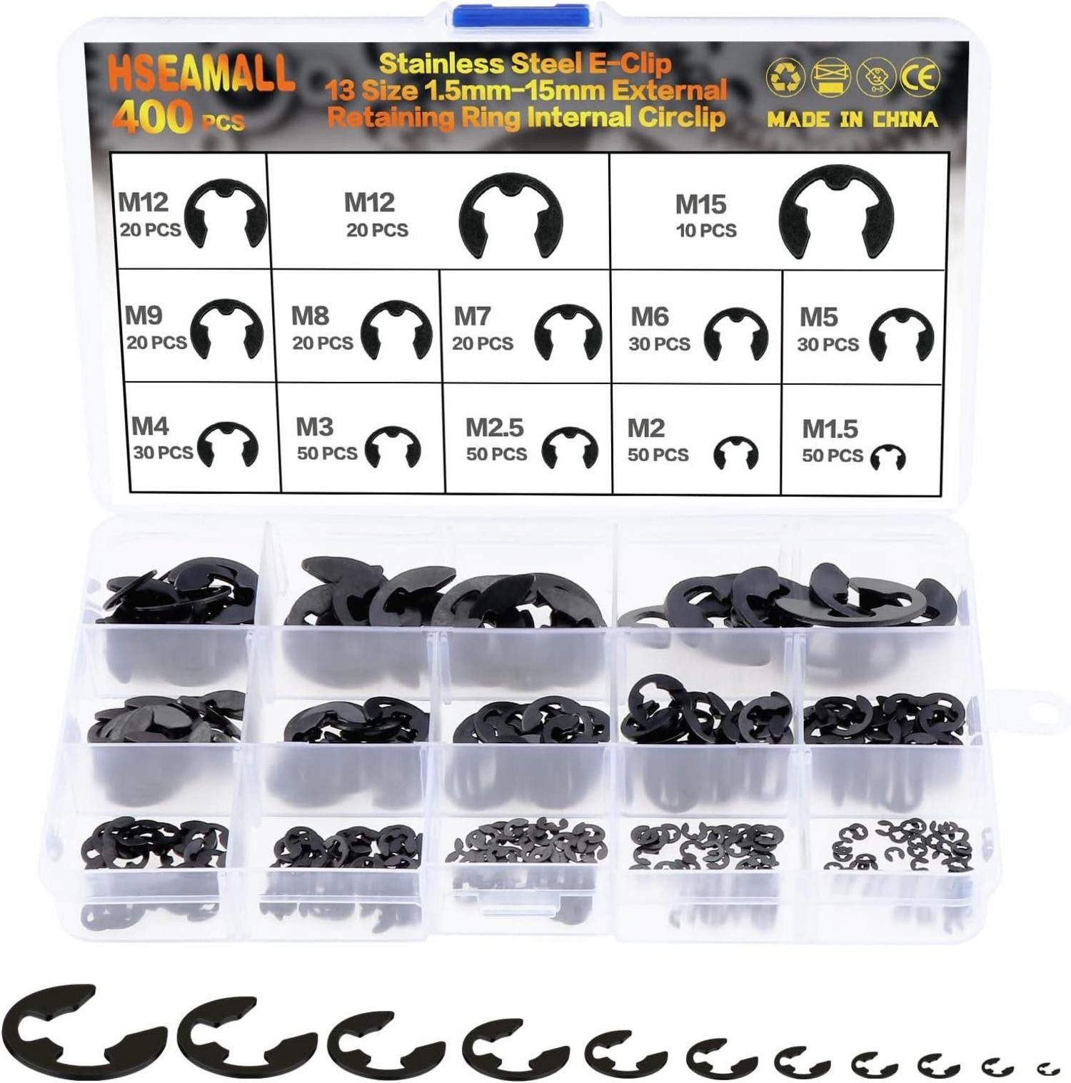 Multitool 400-teiliges Sicherungsring Sortiment E-Clip 1,5mm-15mm